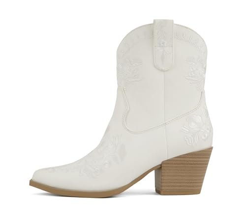 Delicious "Gracie" ~ Damen Westernstiefel mit spitzer Zehenpartie und genähten Blumendetails, Elfenbeinfarbenes PU., 38.5 EU Delicious "Gracie" ~ Damen Westernstiefel mit spitzer Zehenpartie und genähten Blumendetails, Elfenbeinfarbenes PU., 38.5 EU von Delicious