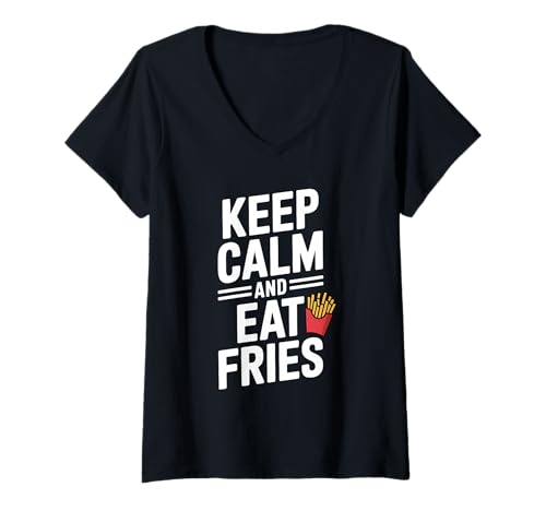 Damen Bleib ruhig und ISS Pommes Lustiger Feinschmecker-Humor T-Shirt mit V-Ausschnitt Damen Bleib ruhig und ISS Pommes Lustiger Feinschmecker-Humor T-Shirt mit V-Ausschnitt von Deliciously Quirky Apparel for Food Lovers