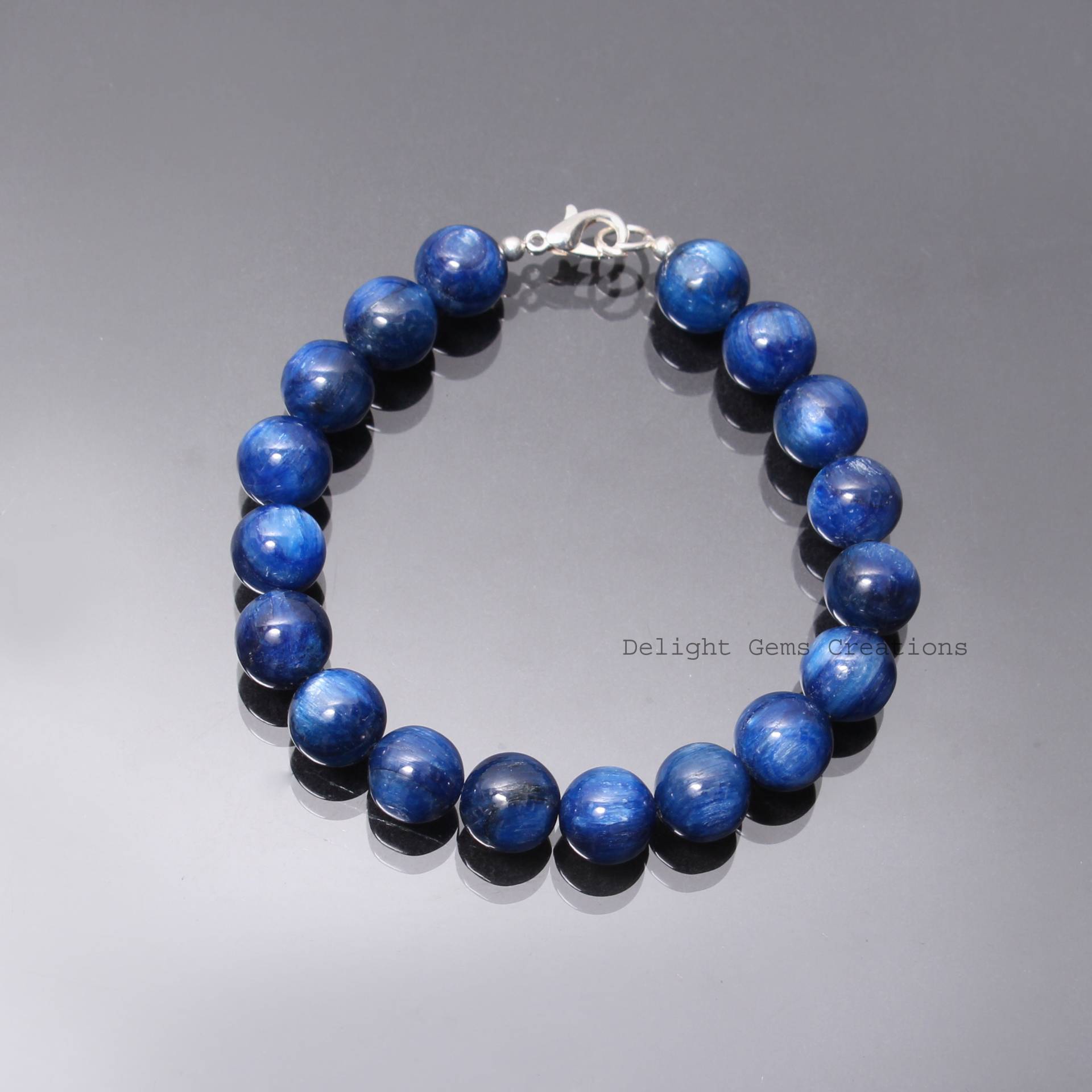 Aaa++ Blaues Kyanit Perlen Armband-10mm Glatt Rund Blau Edelstein-925 Hummer Locke-Handgemachte Halskette-Mehrzweck Armband-Geschenke Für Sie von DelightGemsCreations