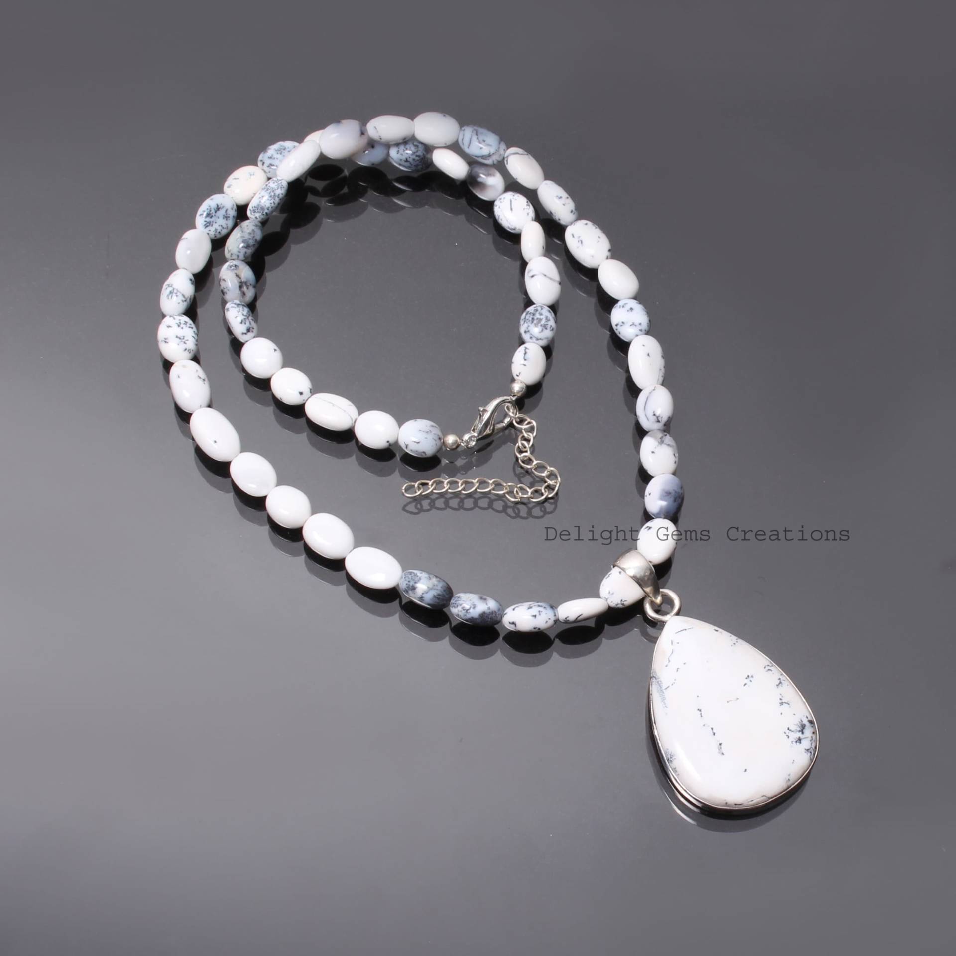 Aaa++ Dendrit Opal Perlenkette-Weiß Glatter Trockner/Pear Shape Anhänger Edelstein Schmuck-Seltener Damen Schmuck-Limitierte Auflage von DelightGemsCreations