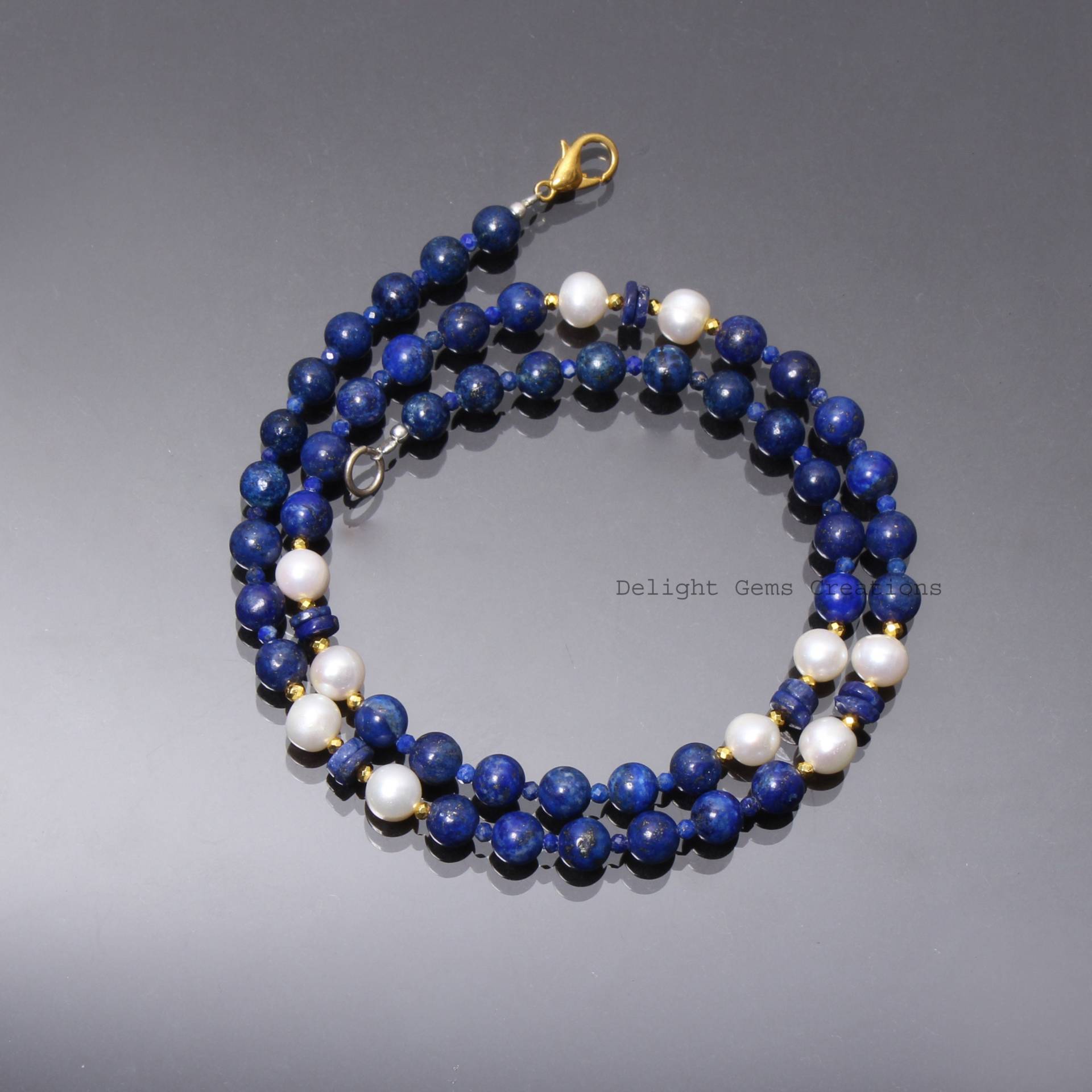 Aaa Lapislazuli Perlen Hämatit Halskette-925 Vergoldet Verschluss-Glatte Runde Edelstein Halskette-Frauen Halskette-Make Your Own Necklace von DelightGemsCreations