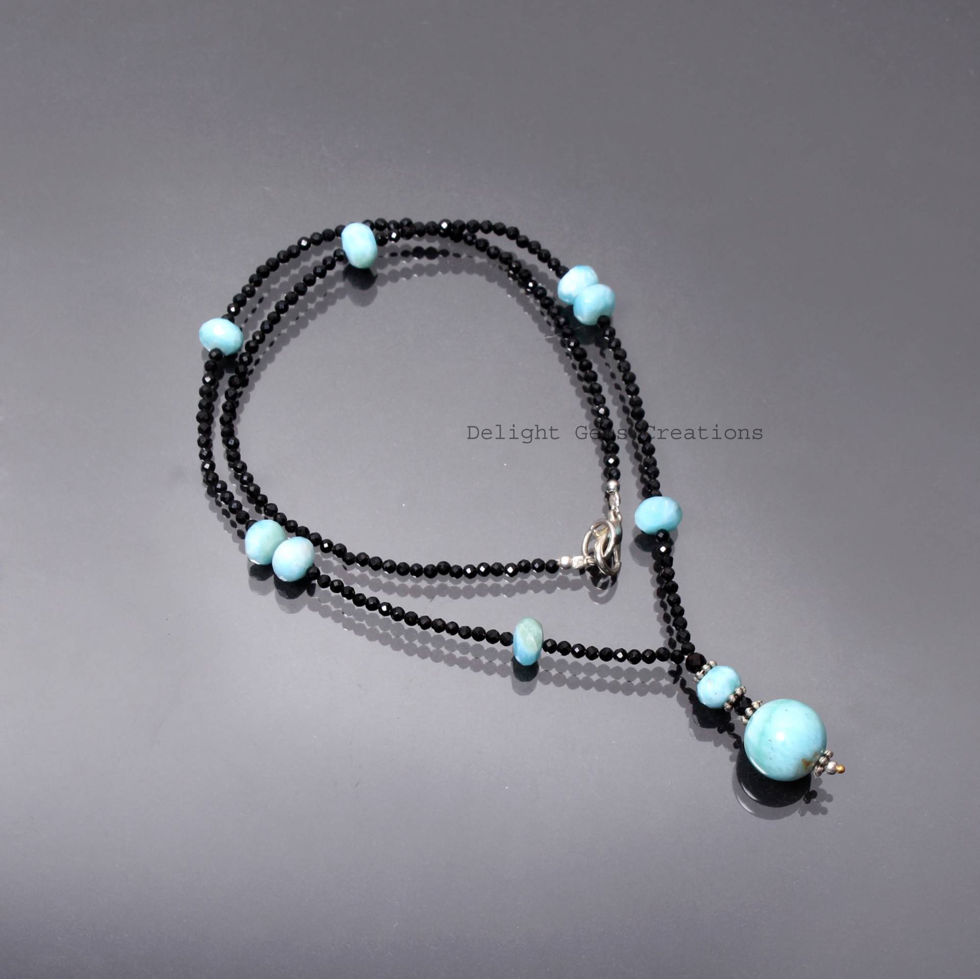 Designer Aaa Blaue Larimar Mit Schwarzer Spinell Perlen Halskette-2mm Facettiert Rund/7mm Rondell/12mmround Perlen-Handmade Damen Halskette von DelightGemsCreations