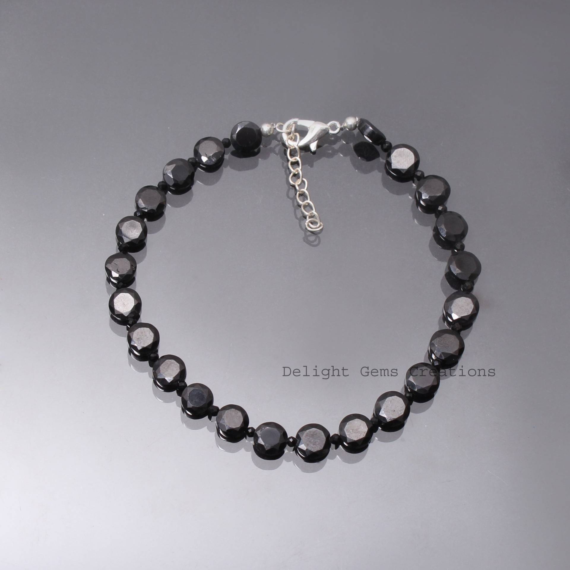 Echte Aaa Schwarze Spinell Perlen Halskette-6, 5mm Münzen Perlen/2mm Facettierte Runde Edelstein Schmuck-Geschenke Für Sie-Brautjungfer Geschenke von DelightGemsCreations