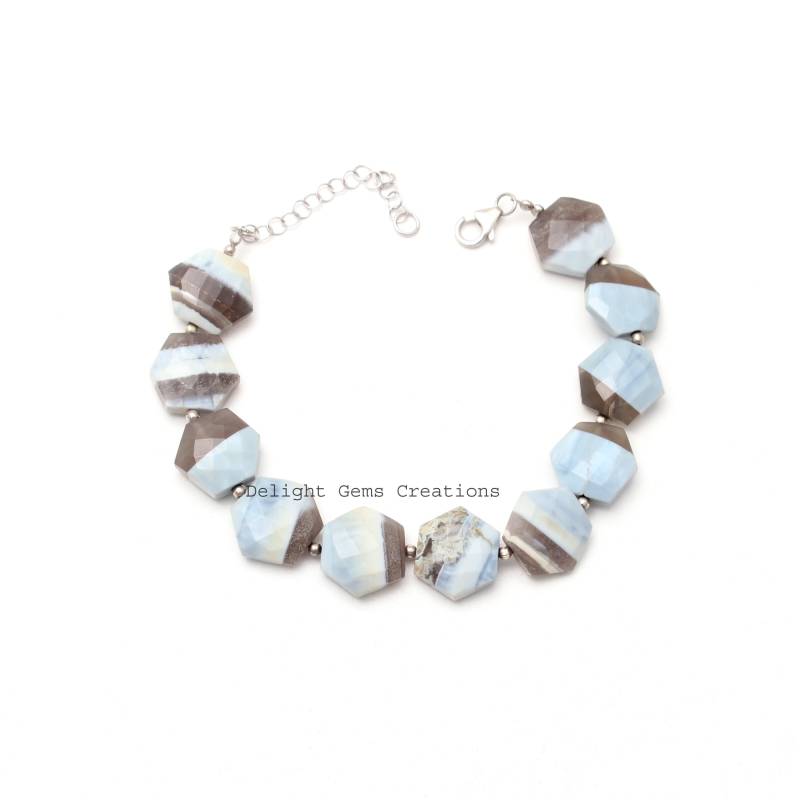 Echte Boulder Opal Perlen Armband-8 "+2" Ext. Zoll Handgemachtes Schnitzen Hexagon Edelsteinarmband-Karabinerverschluss-Halb Kostbare von DelightGemsCreations