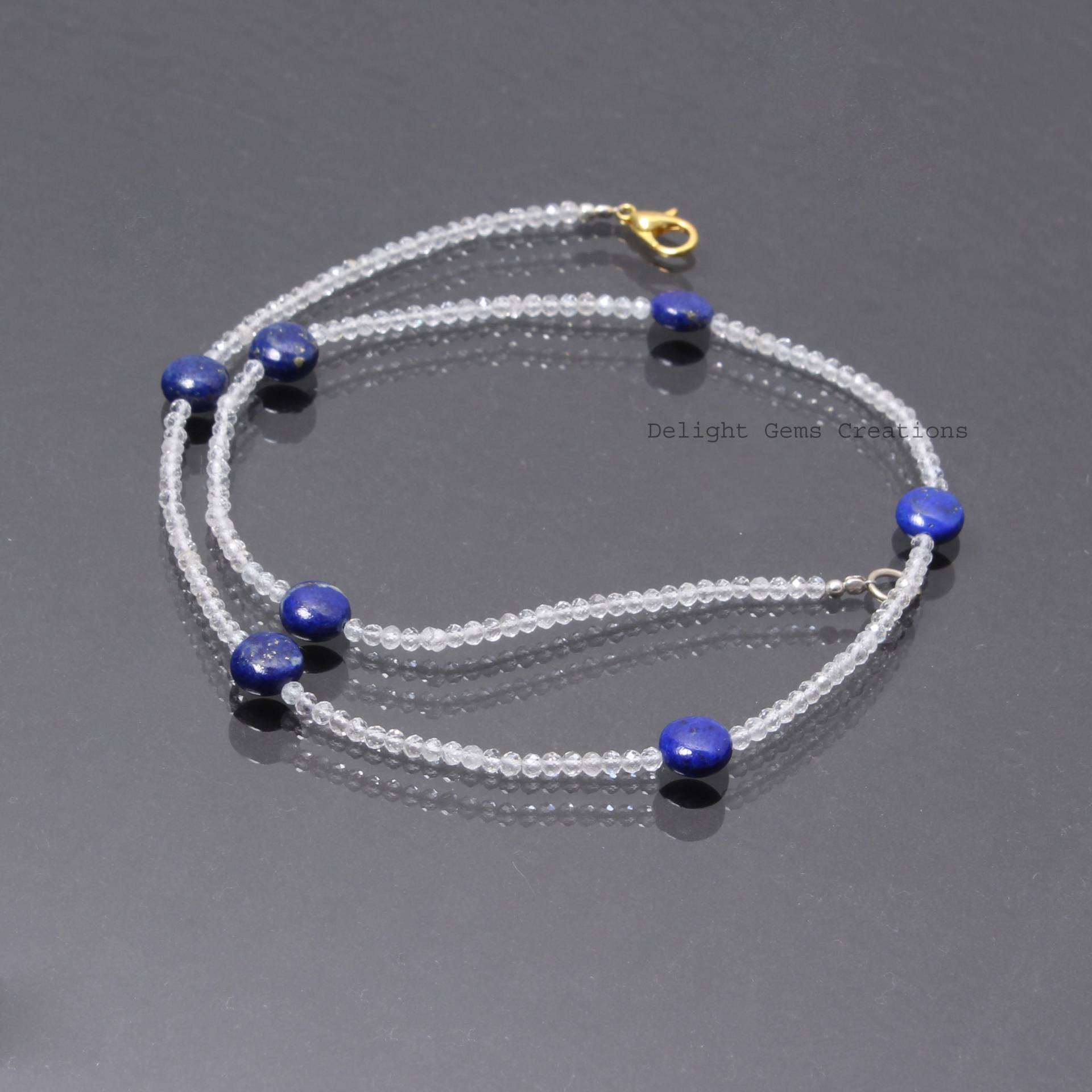 Halloween Sale-Aaa Lapis Lazuli Weiß Topas Perlen Halskette-3mm Facettierte Runde Topas-8mm Knopf Edelstein Halskette-Minimalist Halskette von DelightGemsCreations