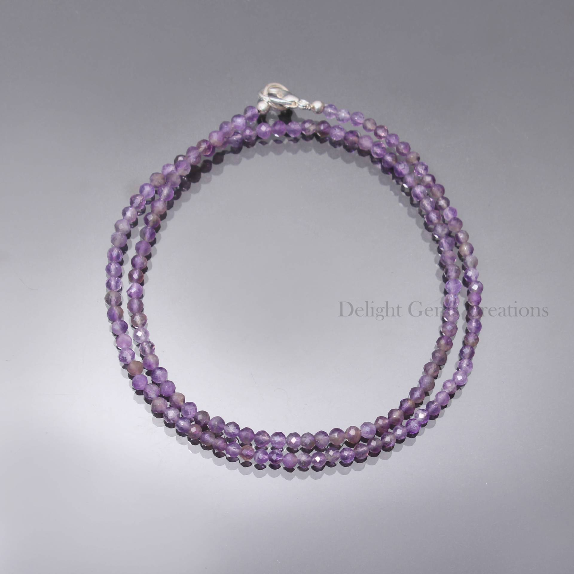 Natürliche Amethyst Perlen Halskette 3-3, 5 Mm Lila Micro Facettierte Runde Halskette. Edelstein Frauen von DelightGemsCreations