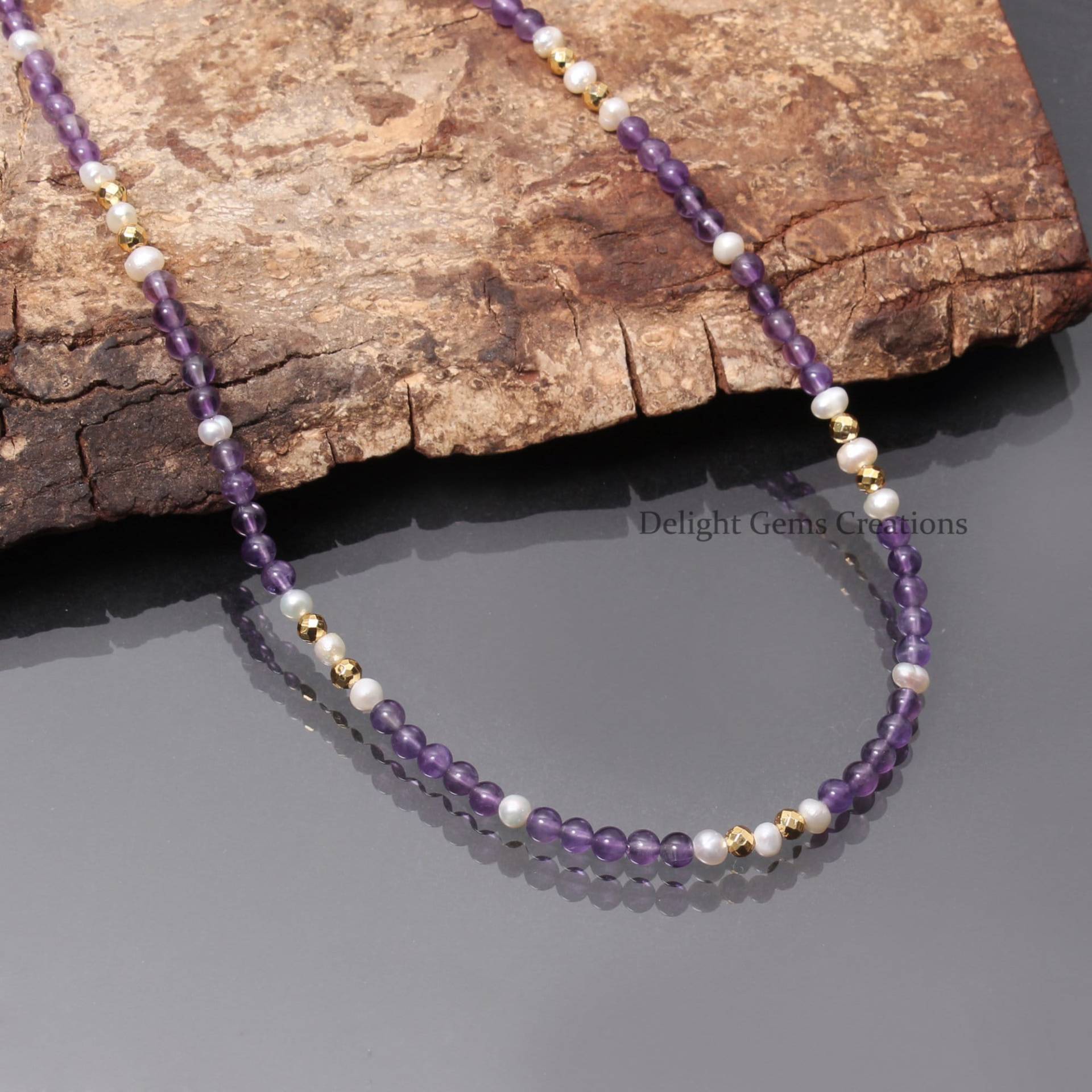 Natürliche Amethyst Und Perlen Halskette, 3, 5-4mm Amethyst-Perle-Hämatit Runde Chunky Tiny Halskette Für Sie, Geschenk Mama von DelightGemsCreations