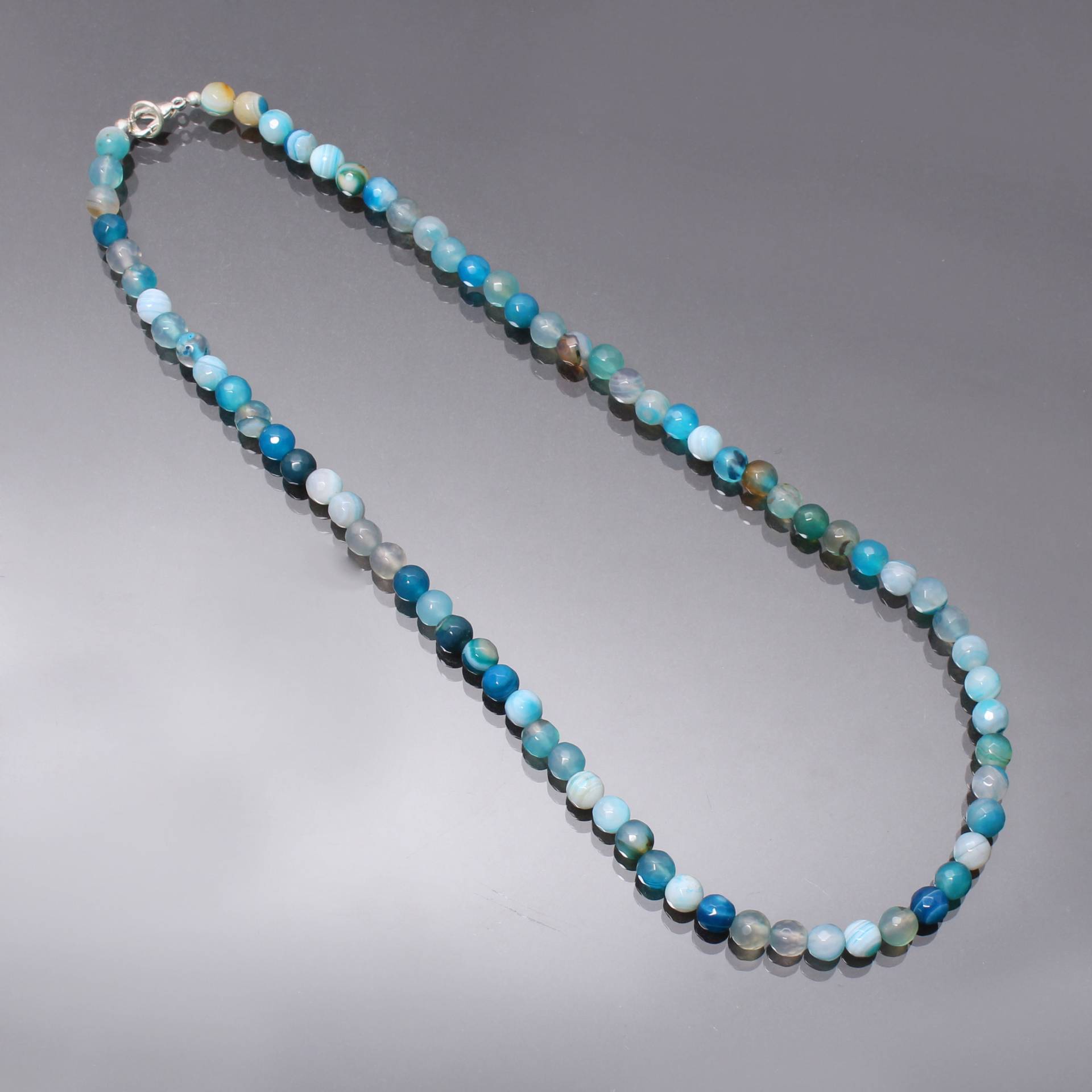 Natürliche Blaue Achat Perlen Halskette, 6mm Blau Gestreifte Facettierte Runde Silber Frauen Geschenk Für Sie von DelightGemsCreations