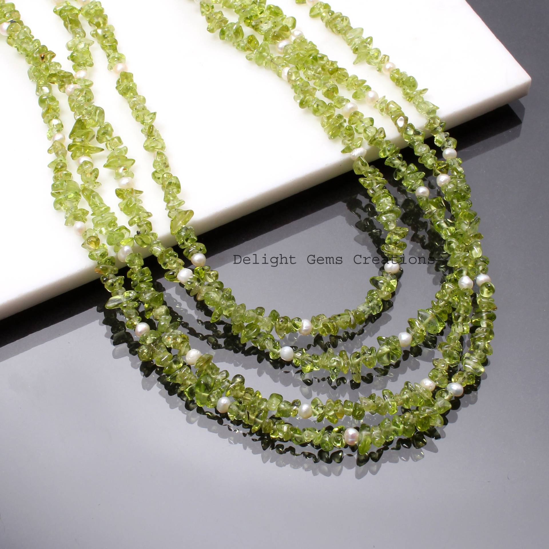 Natürliche Grüne Peridot Mit Perle Perlen Halskette-4mm-5mm Chips Kartoffel Edelstein Halskette-Frauen Halskette-Beste Geschenkidee-Handmade von DelightGemsCreations