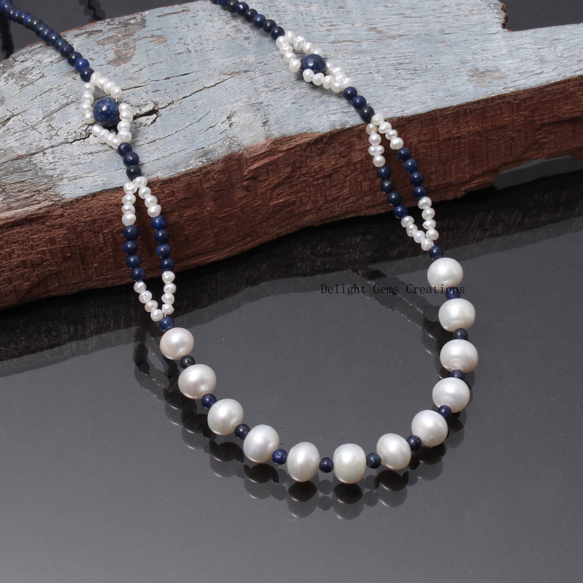 Natürliche Lapislazuli Und Perle Glatte Perlen Halskette, 3mm-6mm-7mm Glatte Runde/Rondelle Perlenkette, Designer-Damen-Halskette von DelightGemsCreations