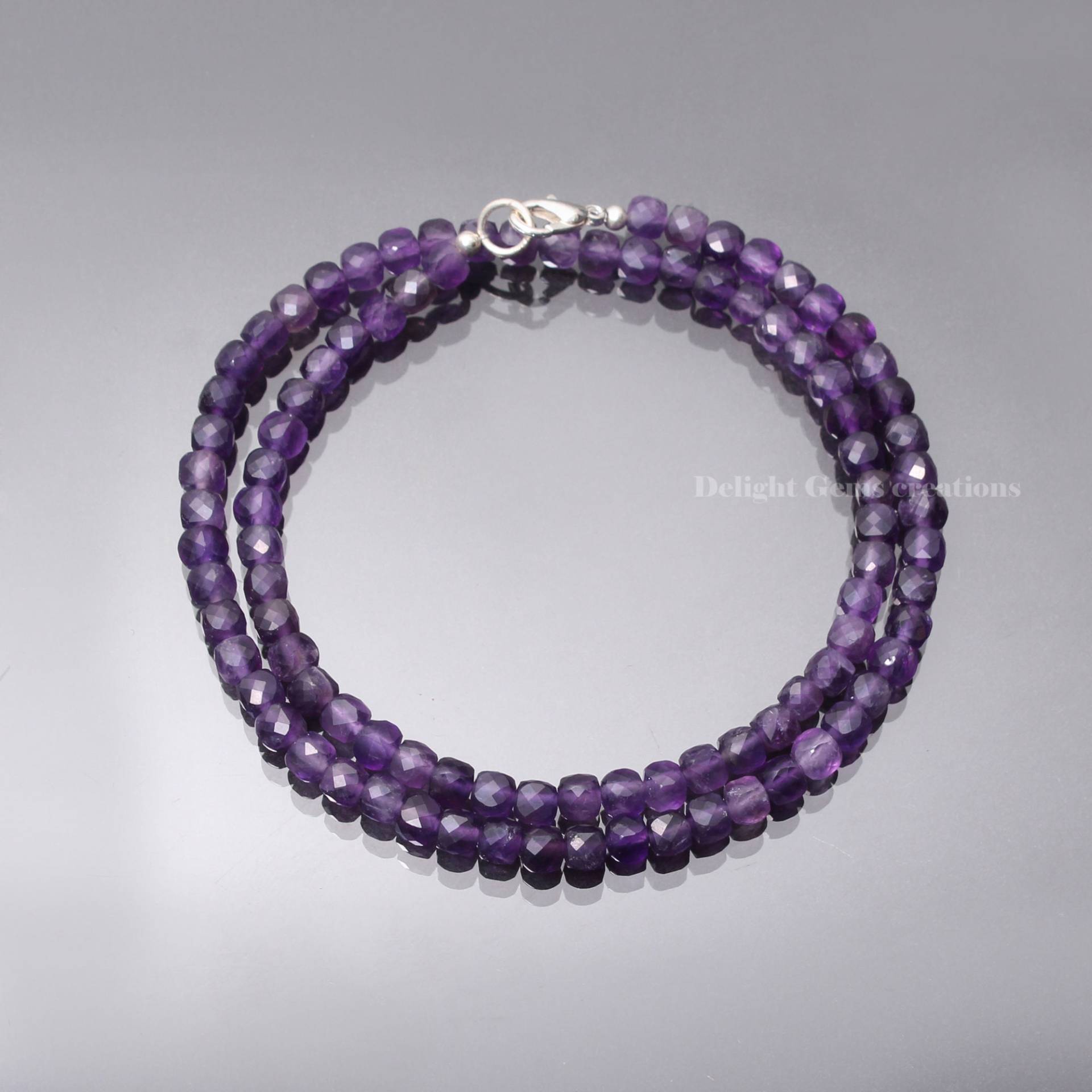 Natürliche Lila Amethyst Perlenkette, 5mm Facettierte Würfel Halskette, Frauen Geburtstagsgeschenk Für Februar Geburtsstein Halskette von DelightGemsCreations