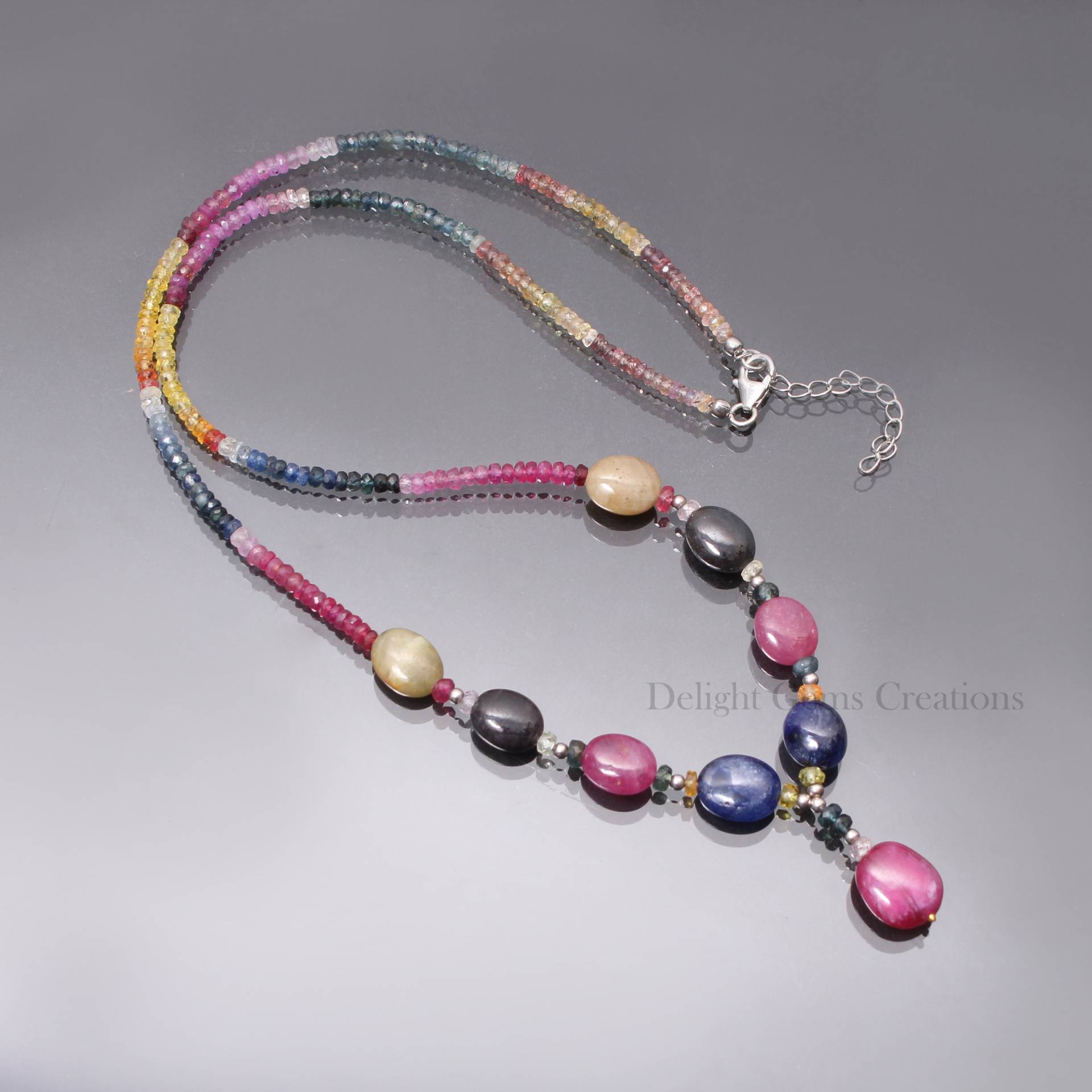 Natürliche Multi Saphir Perlen Halskette, Edelstein 925 Silber Designer September Birthstone Frauen Halskette von DelightGemsCreations