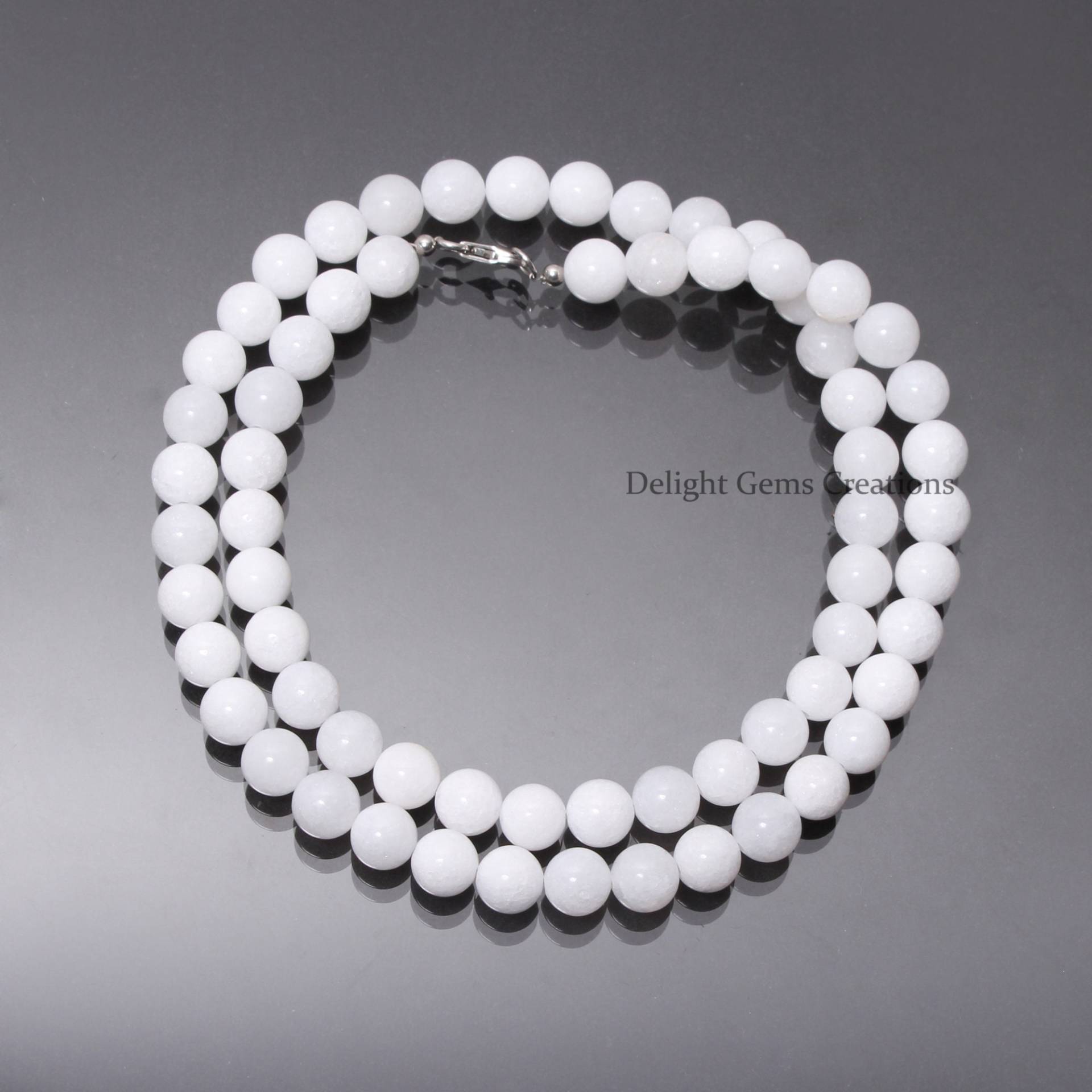 Natürliche Weiße Achat Runde Perlen Halskette, 8mm Schmuck, Halskette Geschenk Für Sie von DelightGemsCreations