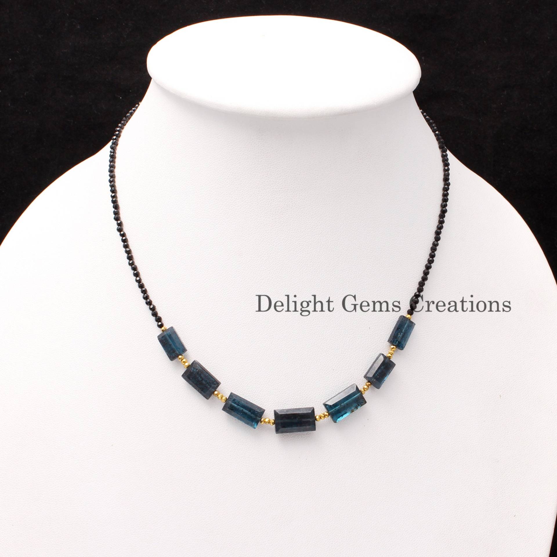 Natürlicher Indigo Kyanit Mit Schwarzem Spinell Halskette, 4x8-6x10mm/2mm Facettierte Perlen Frauen Edelstein Designer Aaa ++ Halskette von DelightGemsCreations