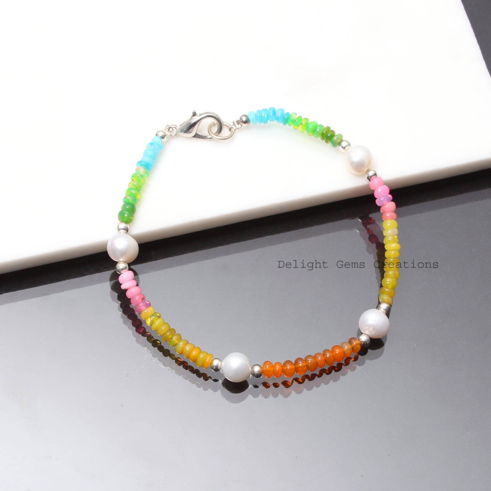 Natürliches Multi Opal Perlen Armband-Aaa Schmuck-Glatt Rondell Handarbeit Armband-Minimalist Armband-Geburtsstein Armband von DelightGemsCreations