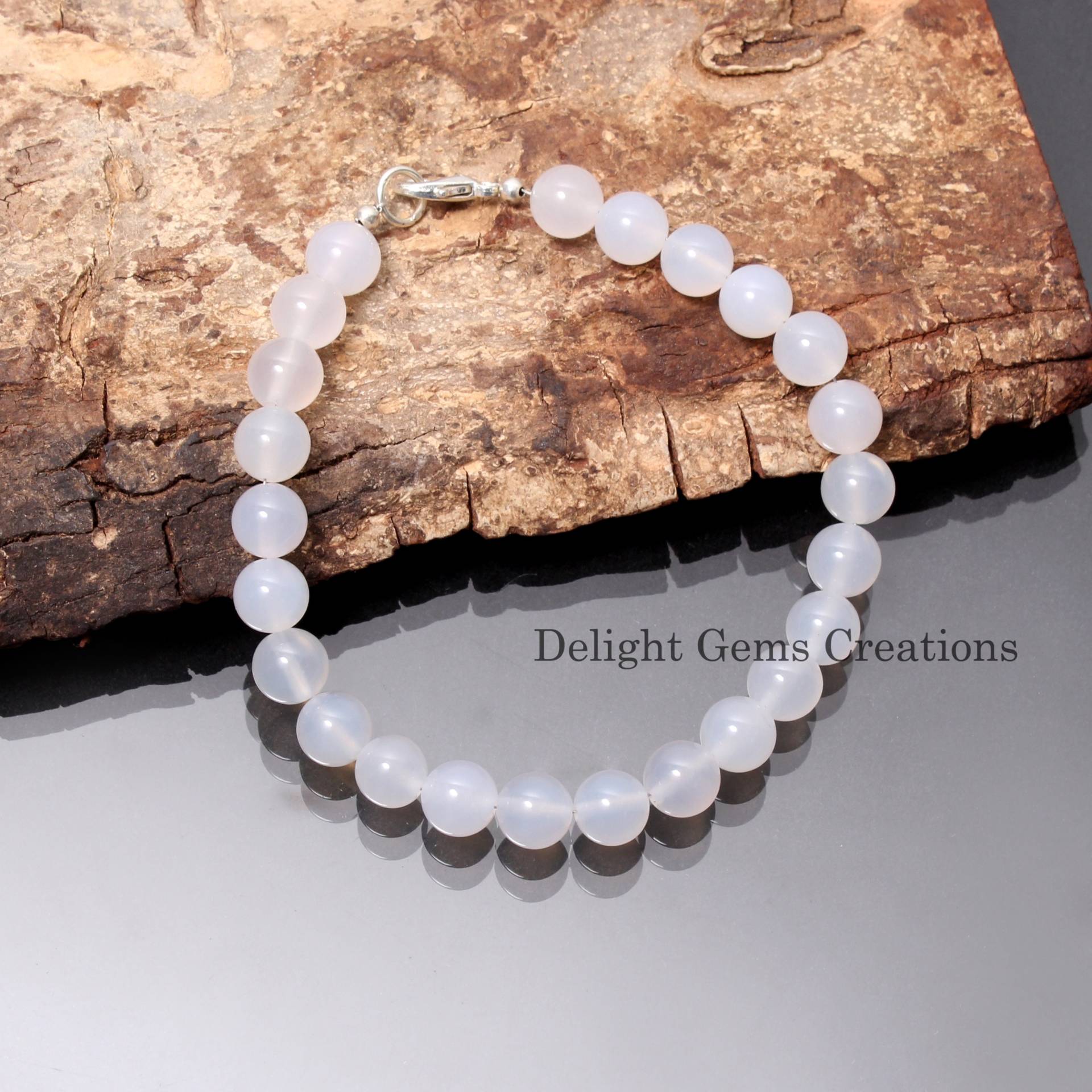Weißer Quarz Glatte Perlen Armband, 8mm Runde Armband Schmuck, Kristall Damen Weißer Eis Schmuck von DelightGemsCreations