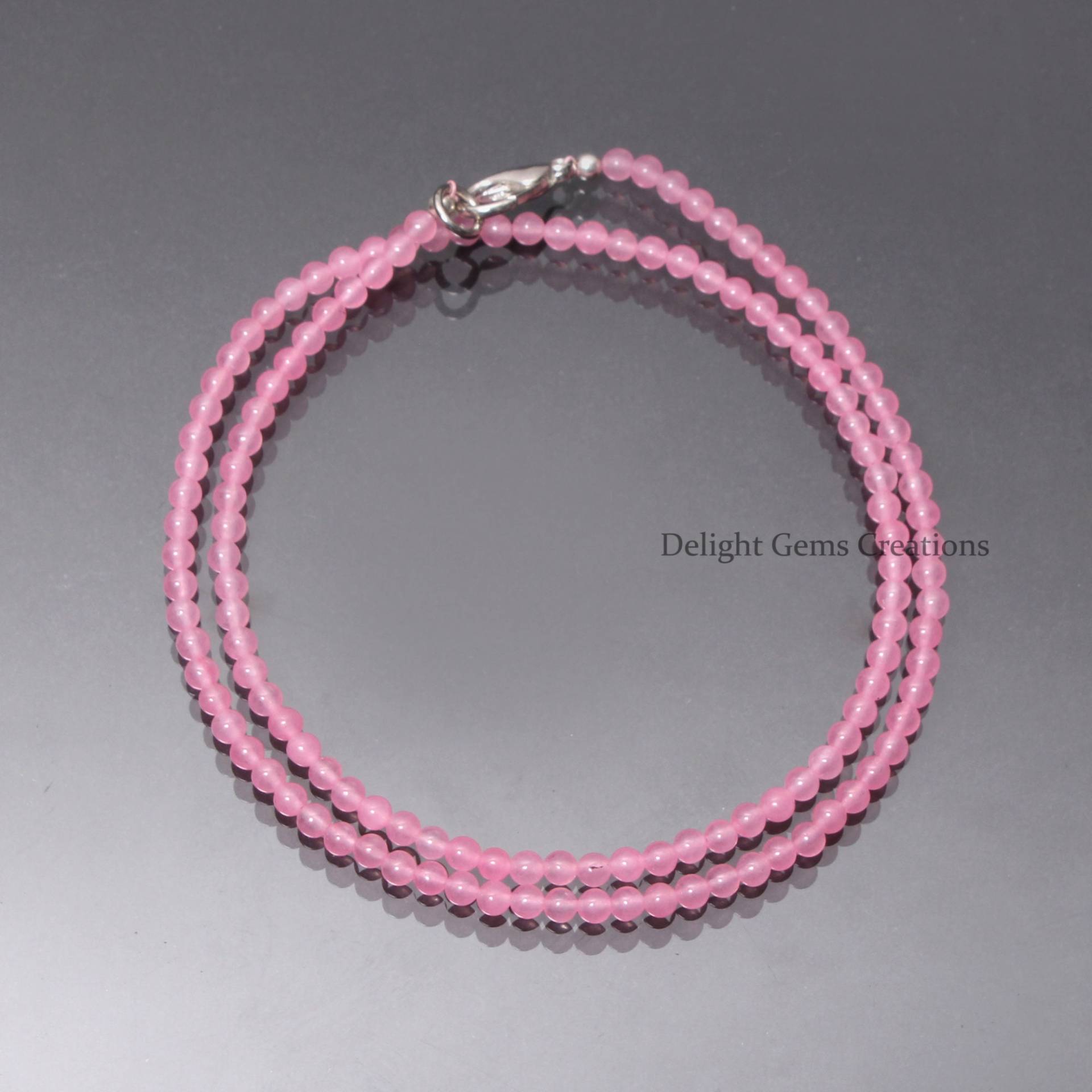 Wunderschöne Rosa Quarz Glatte Perlen Damen Halskette, 3mm Runde Jahrestag Geschenk Für Sie, Geburtstag, Mama von DelightGemsCreations