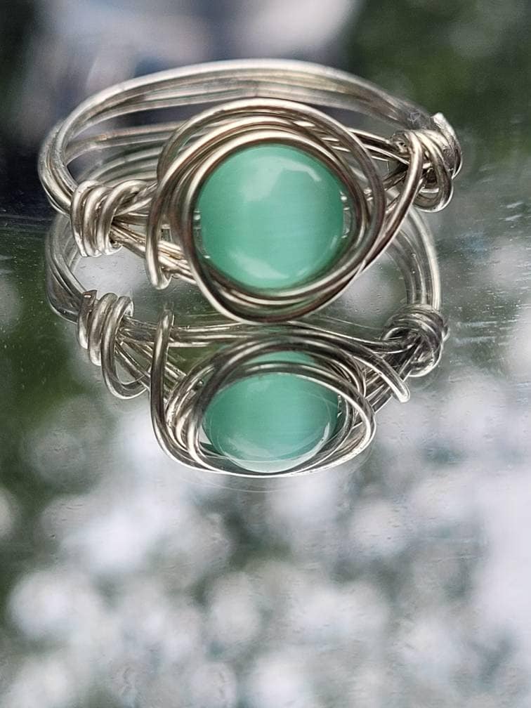 Aqua Katzenauge Draht Gewickelt Ring, Statement Schlichter Schmuck, Echter Stein, Cottagecore, Geschenk Für Sie Aqua Katzenauge Draht Gewickelt Ring, Statement Schlichter Schmuck, Echter Stein, Cottagecore, Geschenk Für Sie von DelightfulDanglesCo