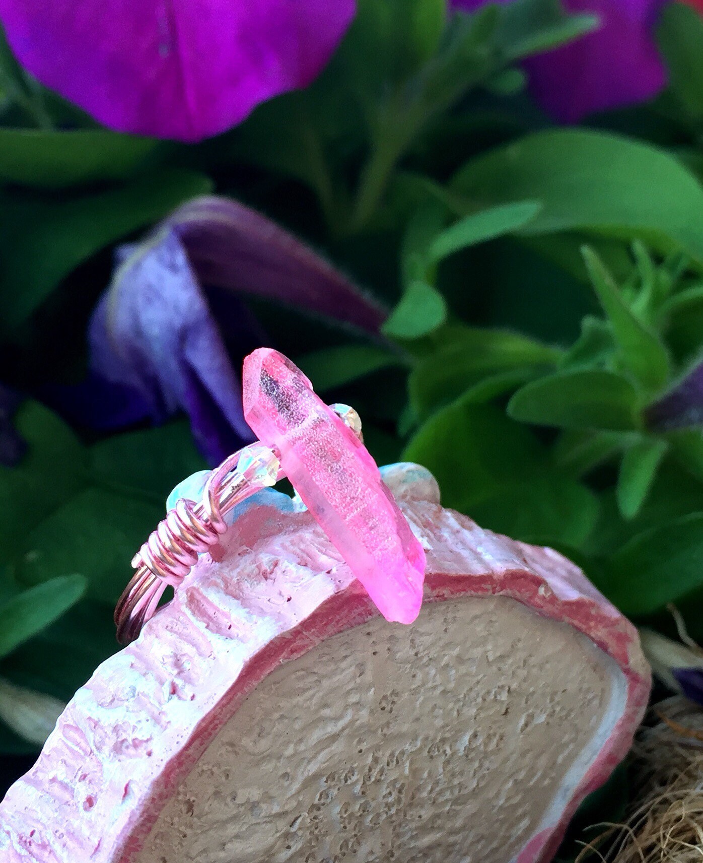 Rose Quarz Swarovski Kristall Rosa Draht Wrap Ring Rose Quarz Swarovski Kristall Rosa Draht Wrap Ring von DelightfulVibesCo
