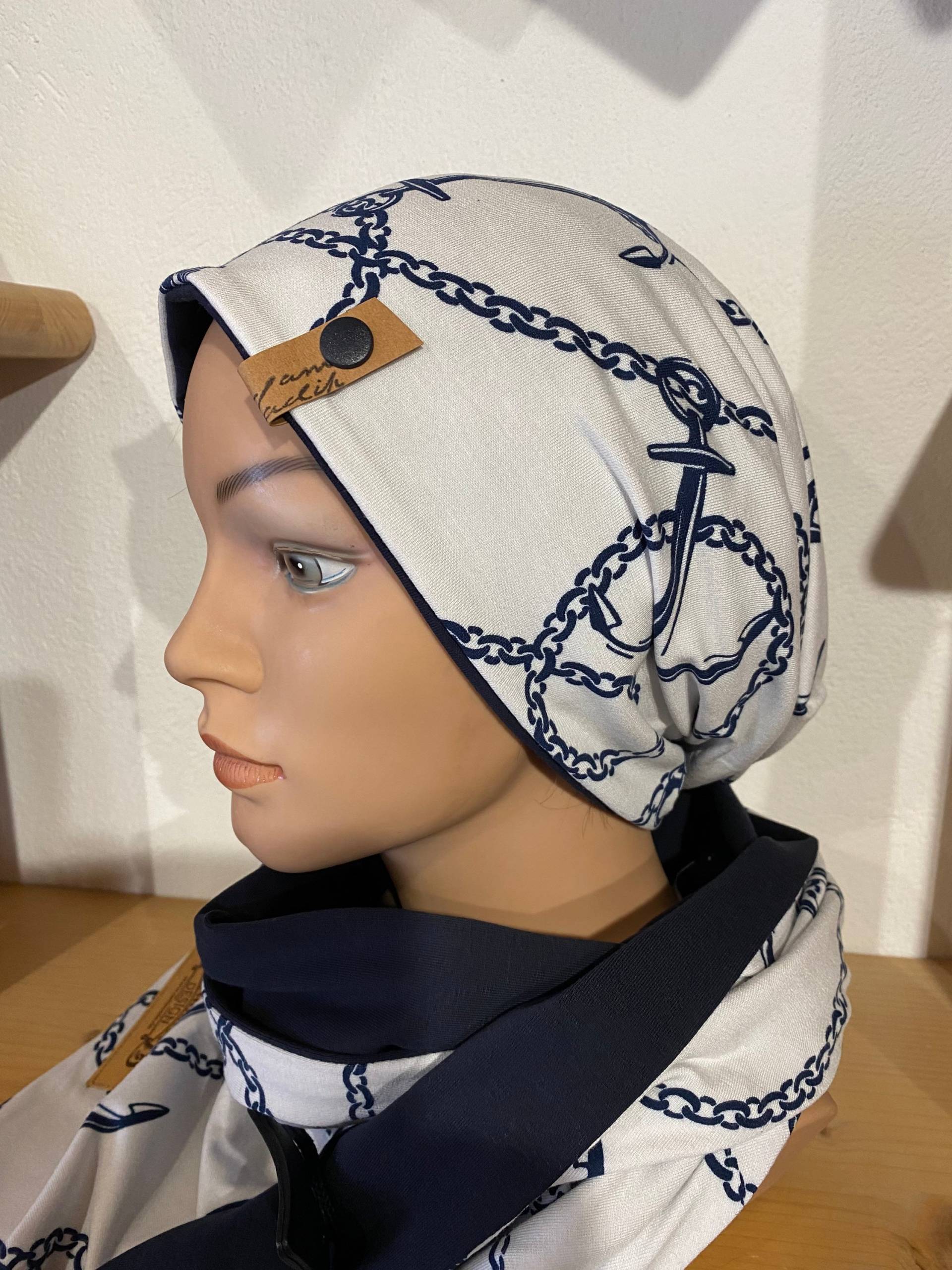 Beanie Anker Mütze Maritim Weiß Blau Zum Wenden Von Delimade Geschenk Muttertag von Delimade