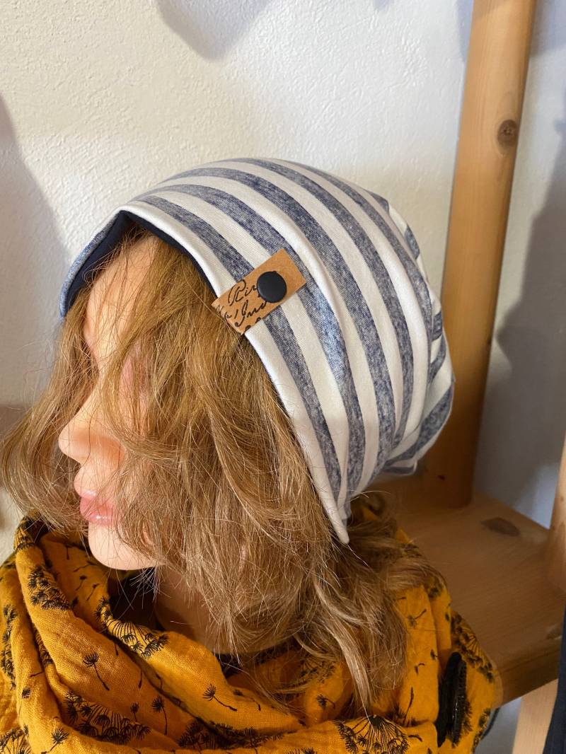 Mütze Blau Weiß Maritim Beanie Zum Wenden Von Delimade/Geschenk von Delimade