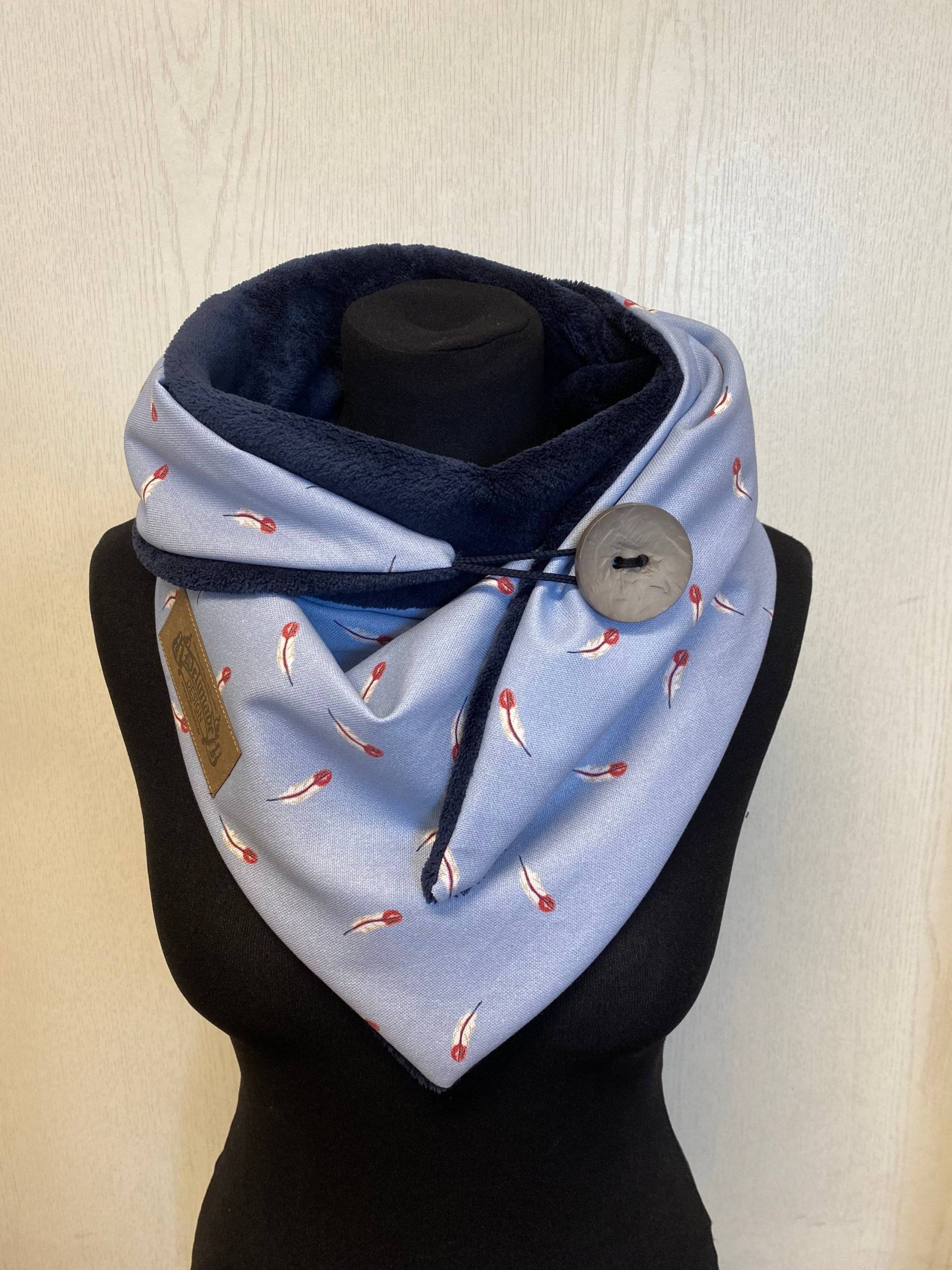 Schal Mit Knopf Federn Und Fleece Hellblau Dreieckstuch Damen Von Delimade Knopfschal/Geschenk von Delimade