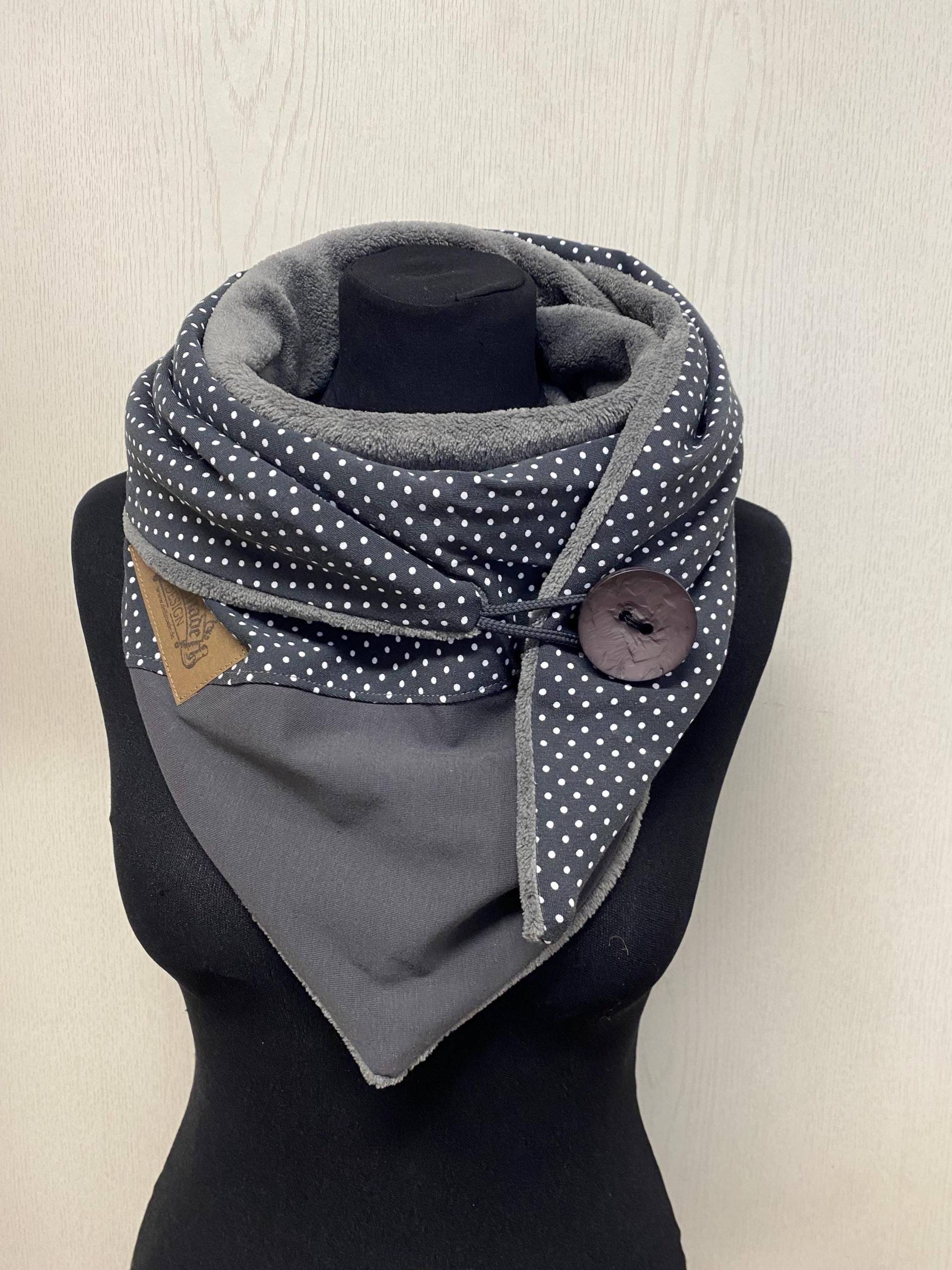 Schal Mit Knopf Grau Anthrazit Punkte Fleece Dreieckstuch Damen Geschenk Weihnachten/Von Delimade von Delimade