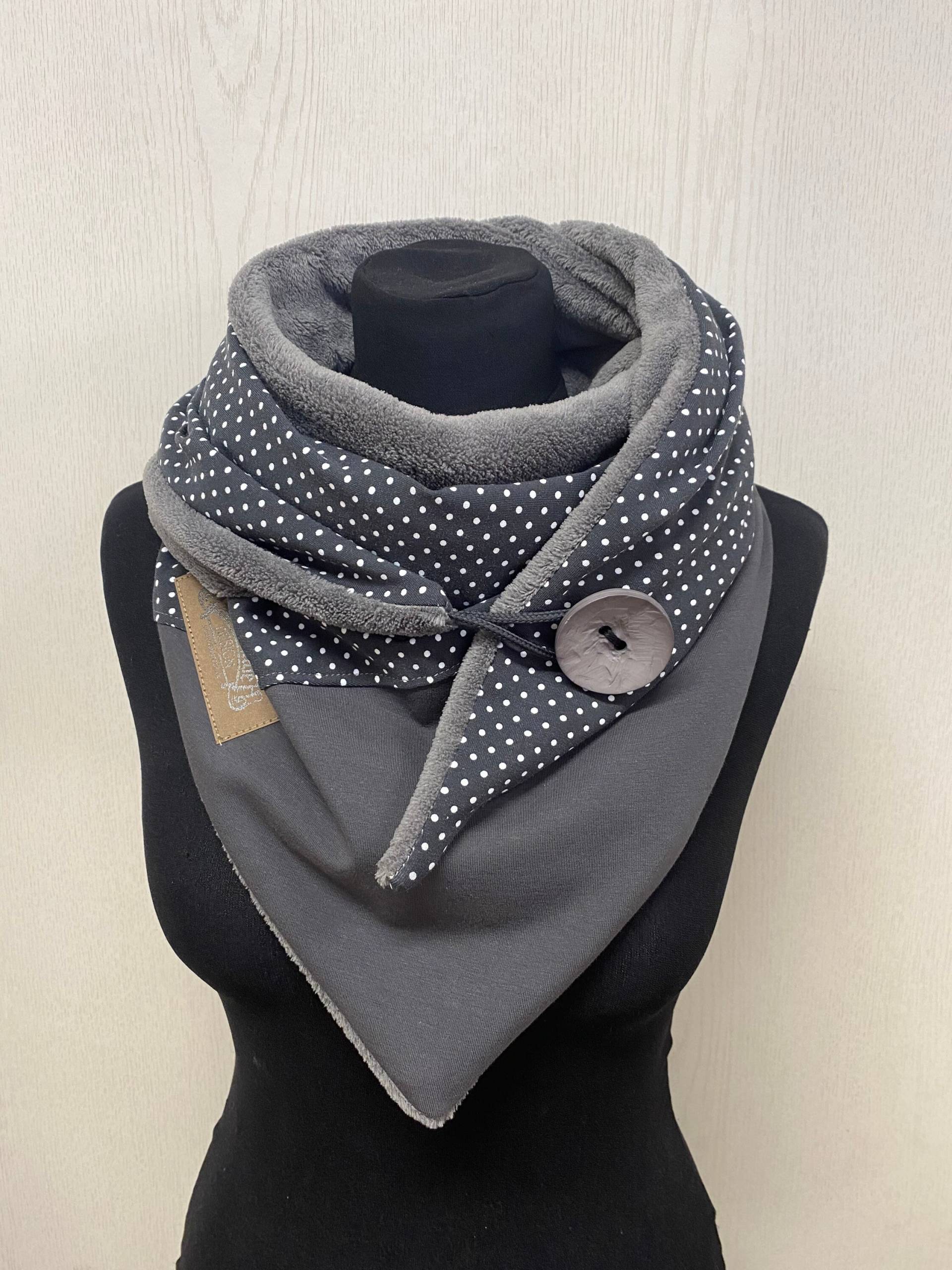 Schal Mit Knopf Grau Anthrazit Punkte Fleece Dreieckstuch Damen Geschenk Weihnachten/Von Delimade von Delimade