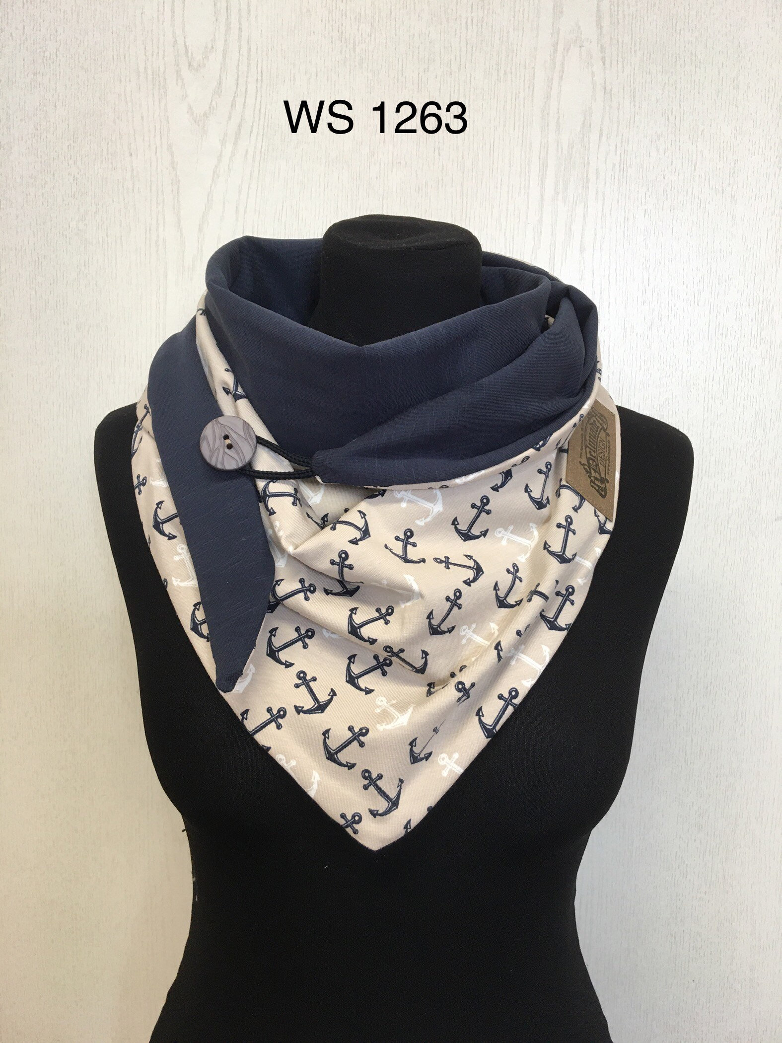 Wickelschal Anker Blau Beige Mit Knopf Dreieckstuch Damen Maritim Delimade Geschenk von Delimade