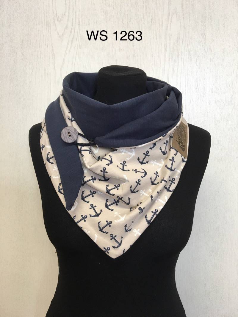 Wickelschal Anker Blau Beige Mit Knopf Dreieckstuch Damen Maritim Delimade Geschenk von Delimade