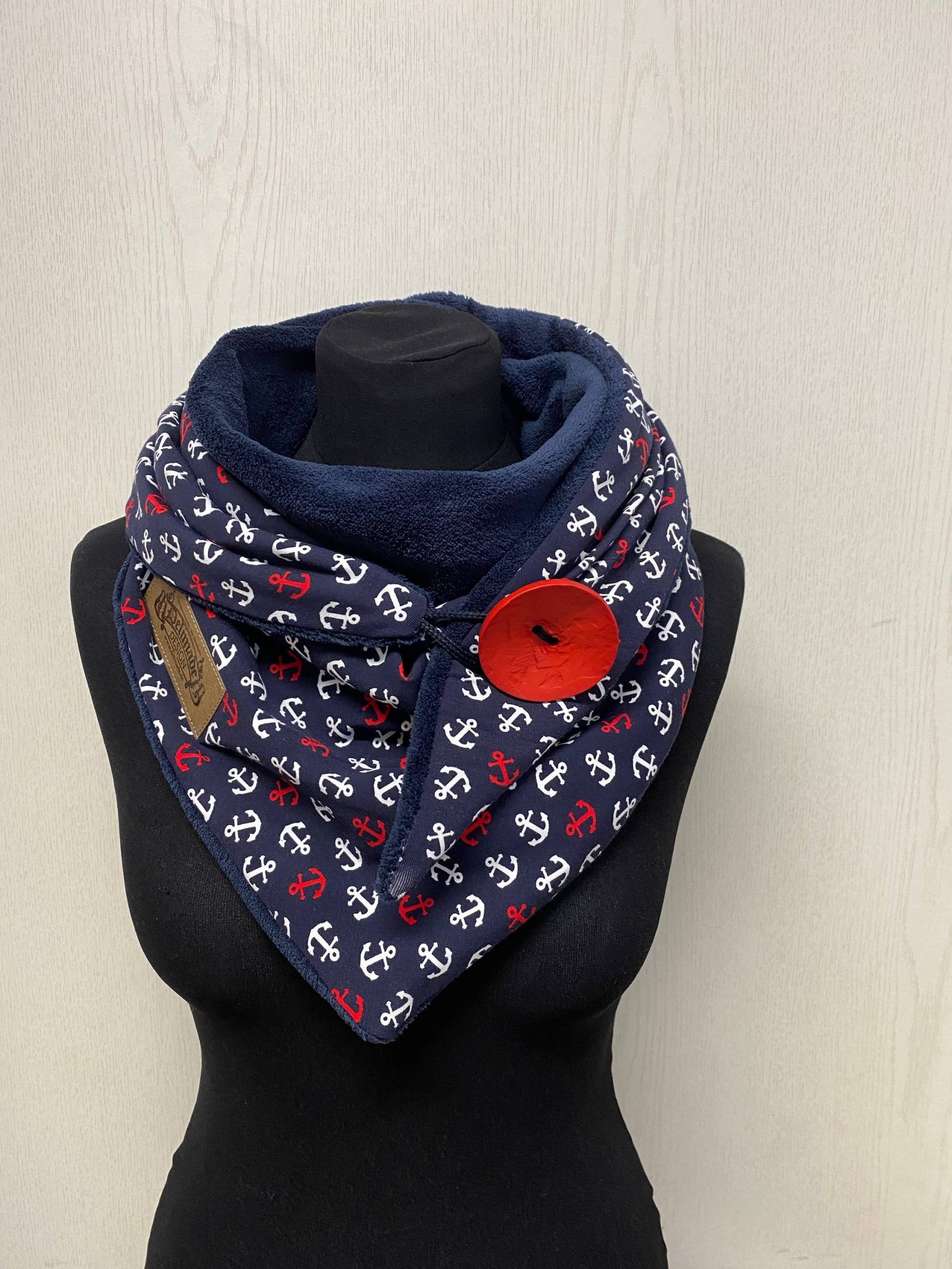 Wickelschal Anker Blau Mit Fleece Und Knopf Von Delimade/Dreieckstuch Damen Xxl Geschenk von Delimade