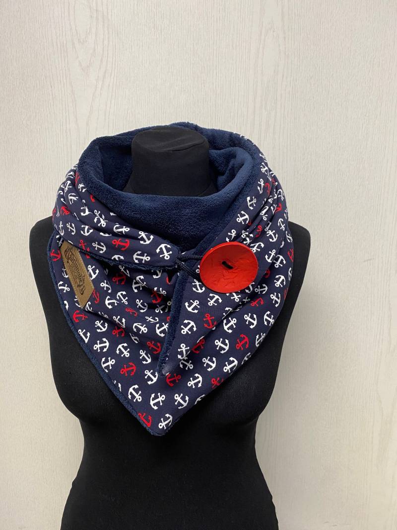 Wickelschal Anker Blau Mit Fleece Und Knopf Von Delimade/Dreieckstuch Damen Xxl Geschenk von Delimade