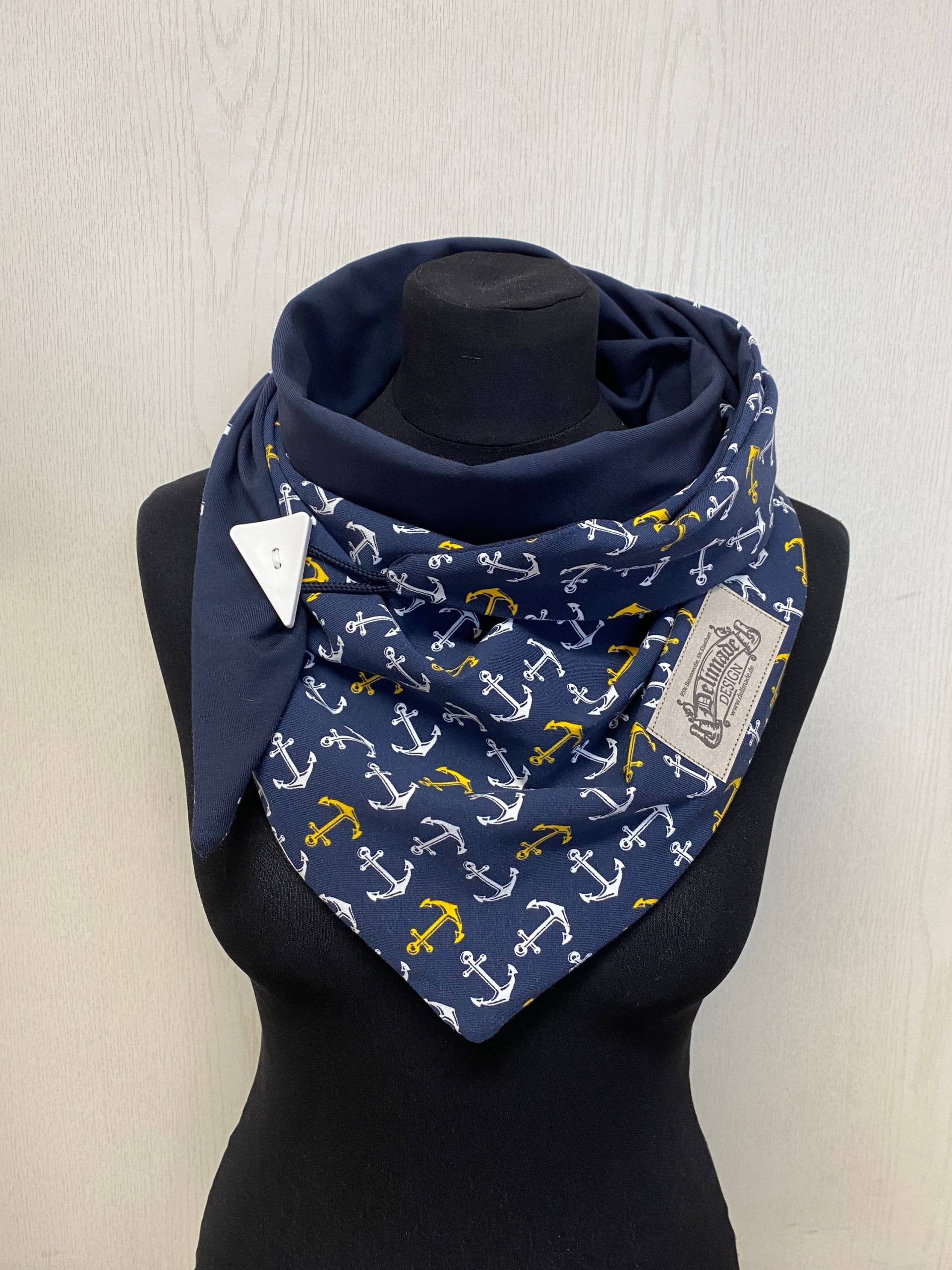 Wickelschal Anker Blau Mit Knopf Dreieckstuch Damen Maritim Von Delimade Geschenk Muttertag von Delimade
