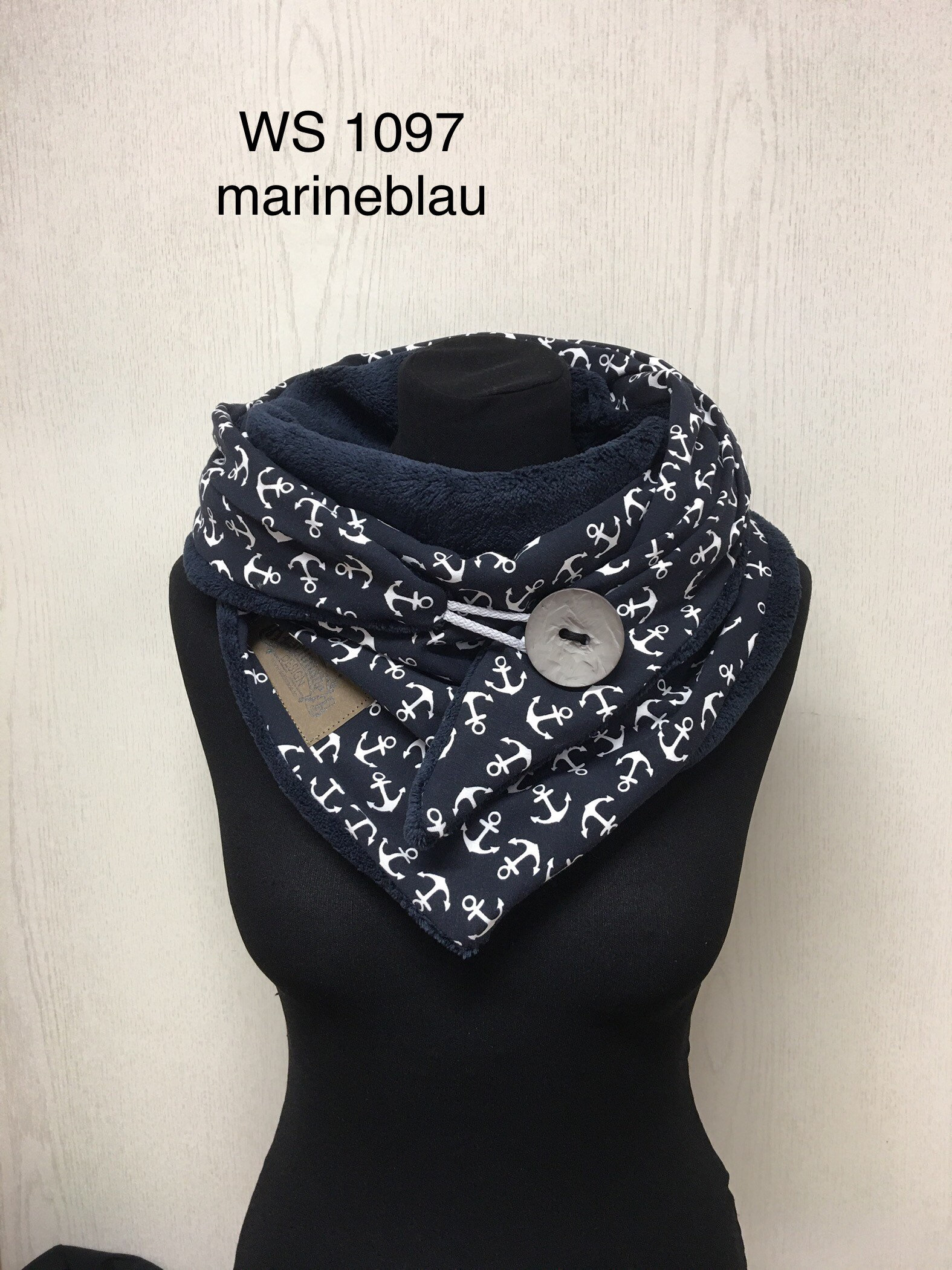 Wickelschal Mit Knopf Anker Blau Fleece Von Delimade/Dreieckstuch Damen Geschenk von Delimade