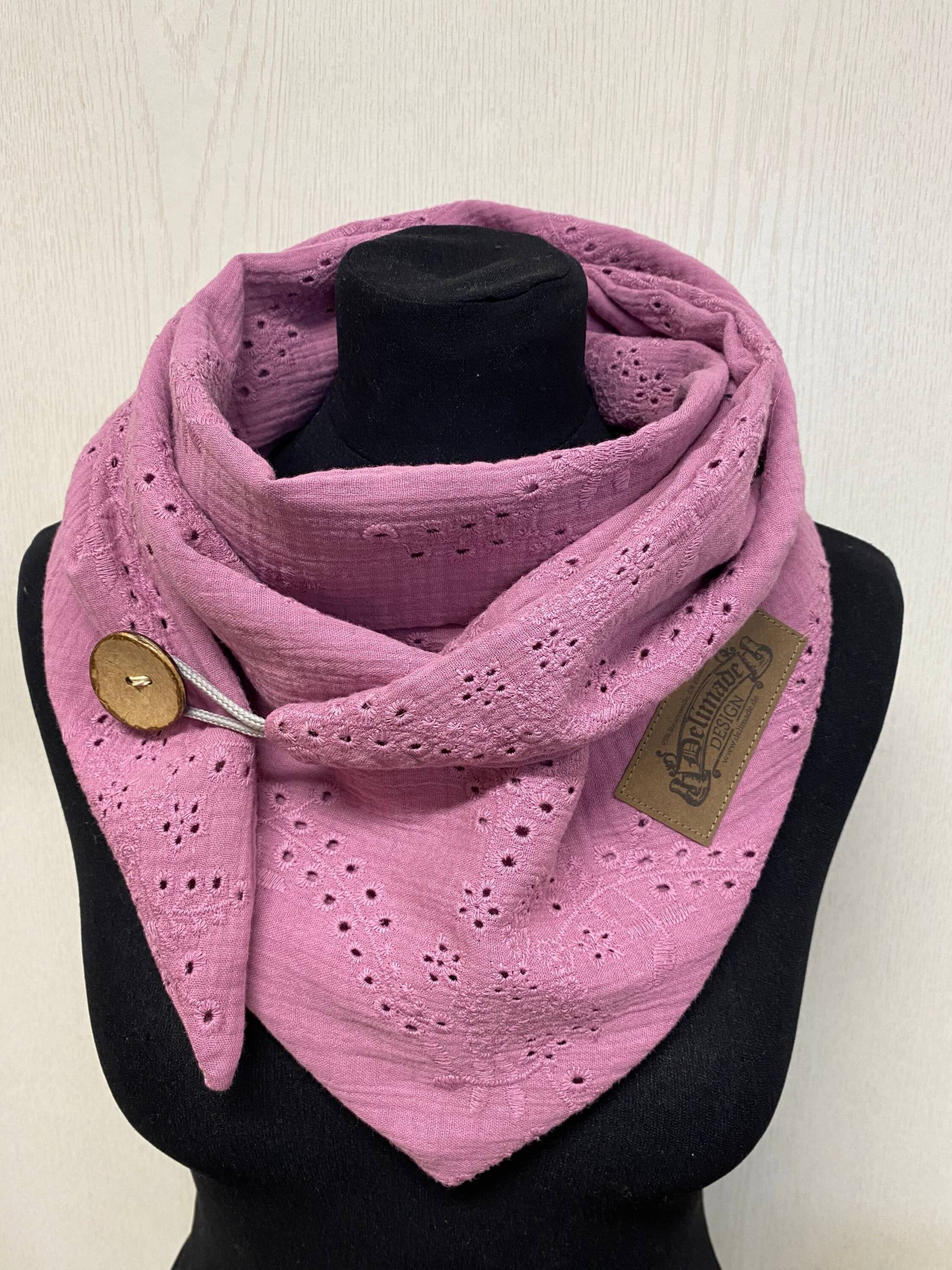 Wickelschal Musselin Mit Knopf Beere Rosa Geschenk Weihnachten Dreieckstuch Damen Von Delimade von Delimade