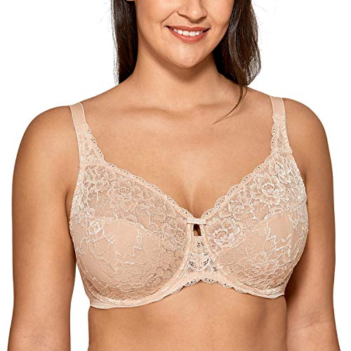 DELIMIRA Damen Minimizer BH - Bügel ungepolstert Spitze Tüll Cups BH Beige 90I von DELIMIRA