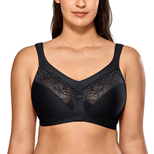 DELIMIRA Damen BH ohne Bügel Große Größen Minimizer BH mit Spitze Schwarz 100E von DELIMIRA