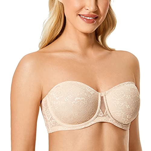 DELIMIRA Damen Multiway Trägerloser BH Bügel Ohne Polster Blumenspitze Beige 80D von DELIMIRA