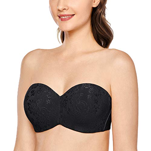 DELIMIRA Damen Trägerloser BH Jacquard mit Bügel ohne Einlagen Große Größen Schwarz 70B von DELIMIRA