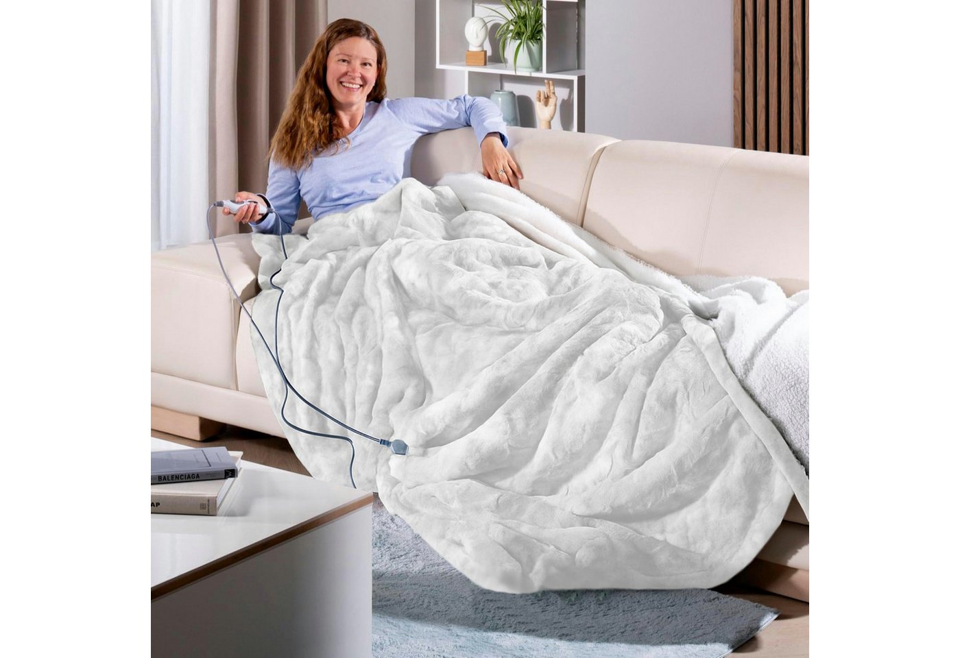 Delindo Lifestyle Heizdecke XXL Winterfell, 9 Heizstufen, 1-tlg., mit Abschaltautomatik, 215x240 cm groß, Lammfell-Optik, waschbar von Delindo Lifestyle