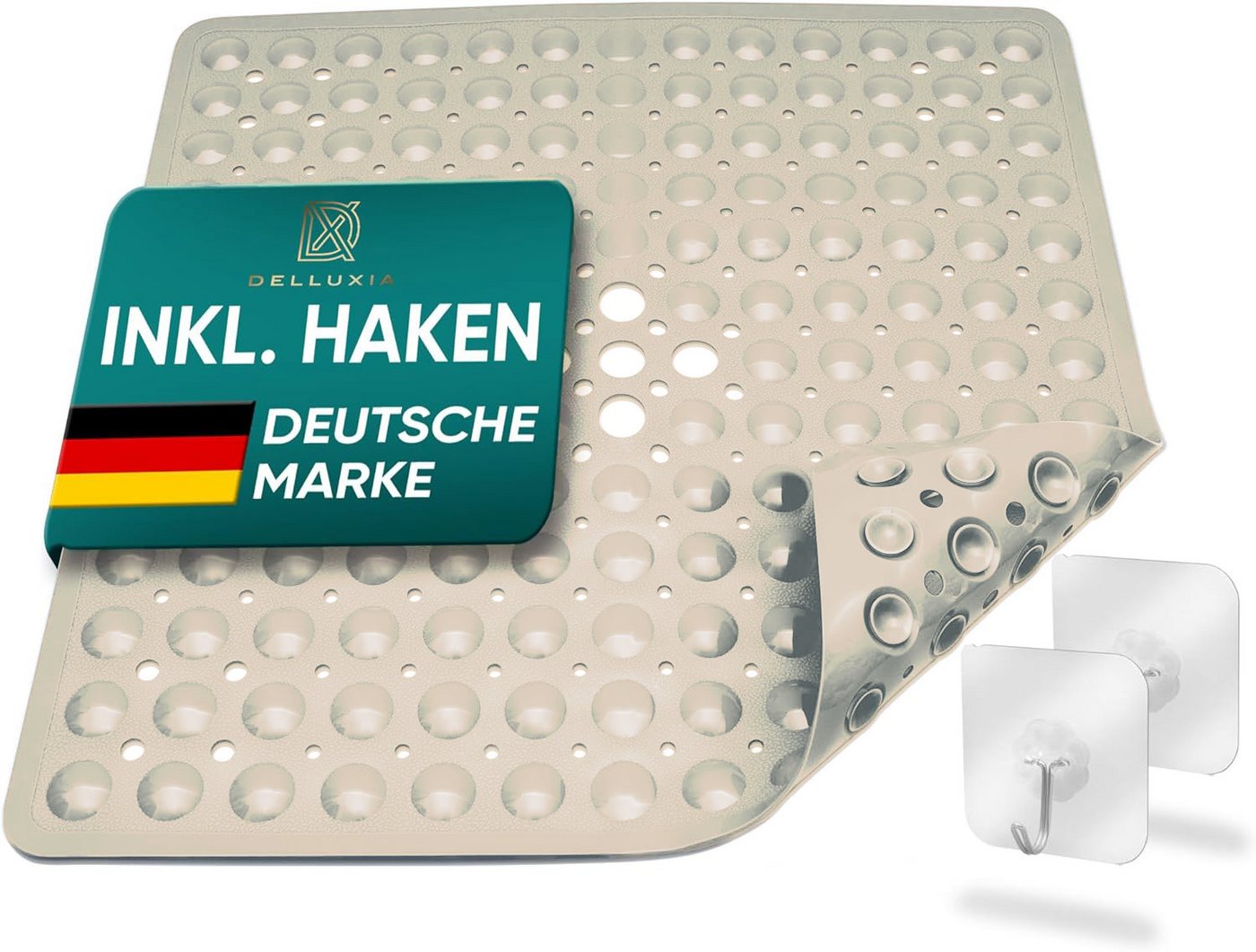 Delluxia Duscheinlage Duschmatte rutschfest speziell für Erwachsene, B: 53 cm, L: 53 cm, inkl. Aufhängung, geruchsfrei, schimmelfrei, ohne Weichmacher von Delluxia