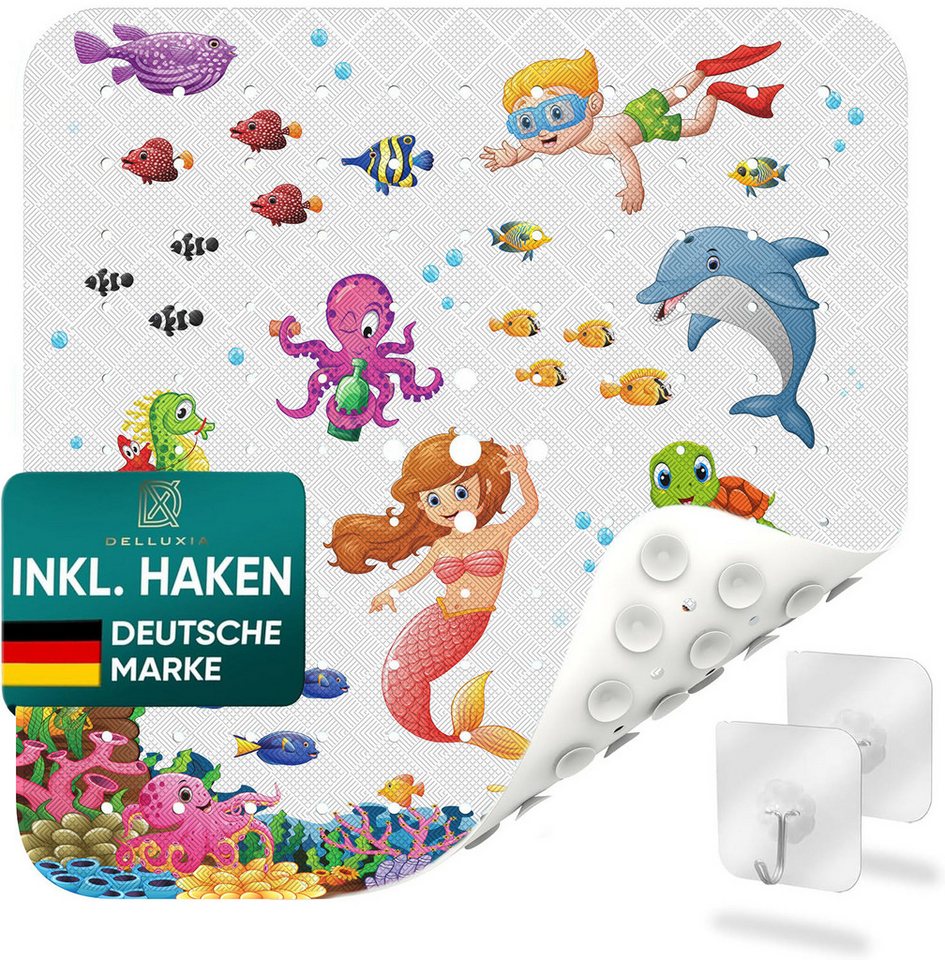 Delluxia Duscheinlage Duschmatte rutschfest speziell für Kinder, B: 53 cm, L: 53 cm, inkl. Aufhängung, geruchsfrei, schimmelfrei, ohne Weichmacher von Delluxia
