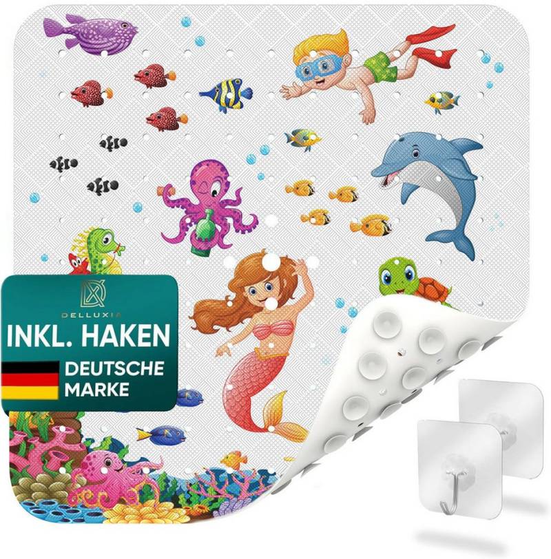 Delluxia Duscheinlage Duschmatte rutschfest speziell für Kinder, B: 53 cm, L: 53 cm, inkl. Aufhängung, geruchsfrei, schimmelfrei, ohne Weichmacher von Delluxia