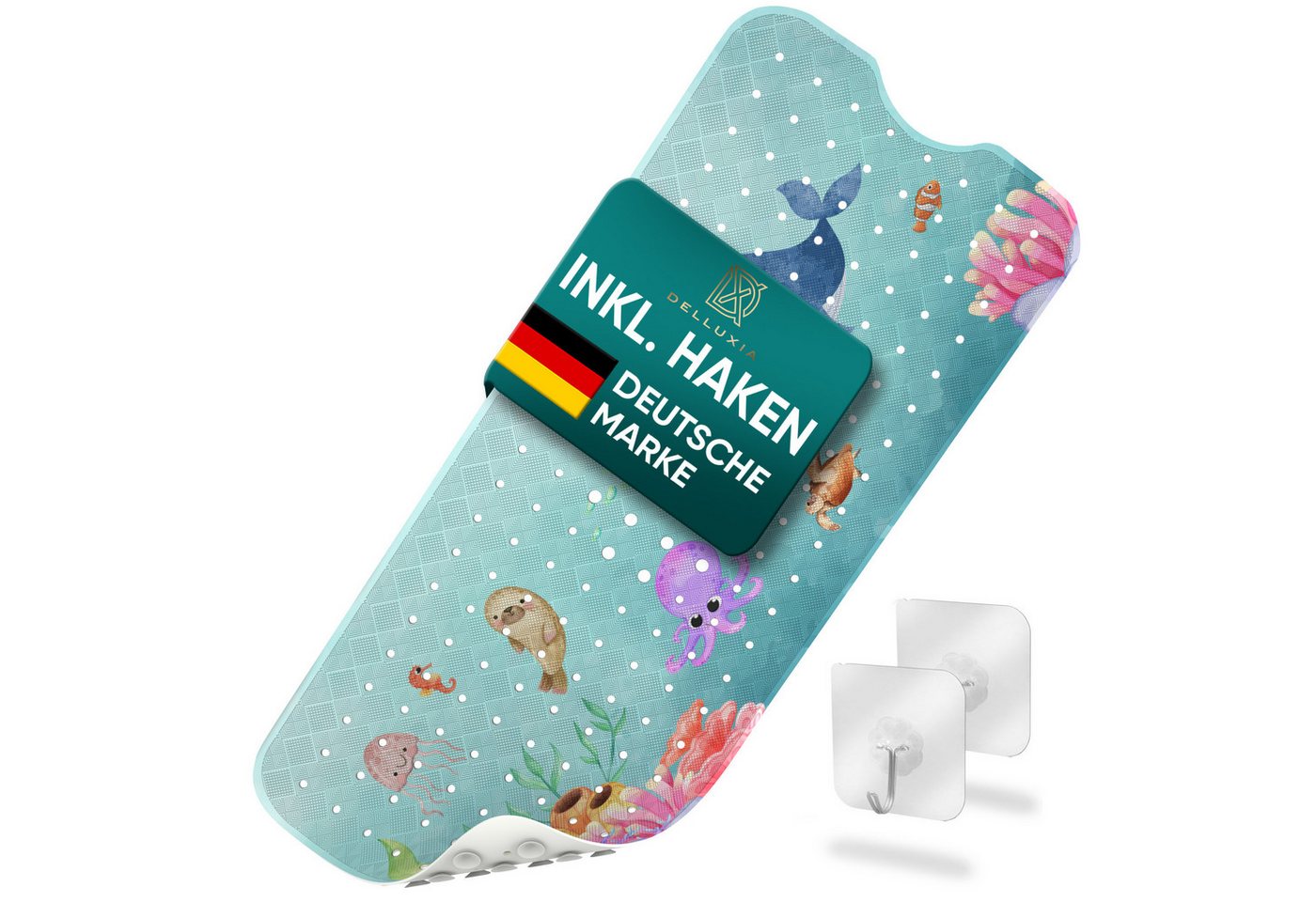 Delluxia Wanneneinlage Badewannenmatte Kinder rutschfest XL, B: 40 cm, L: 100 cm, inkl. Aufhängung, geruchsfrei, schimmelfrei, ohne Weichmacher von Delluxia