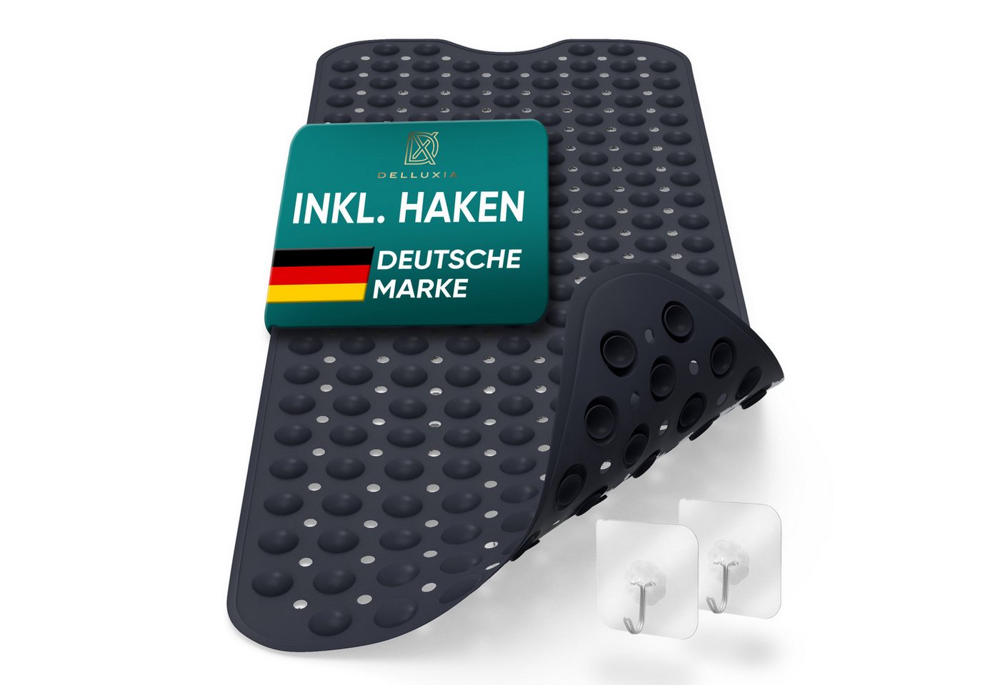 Delluxia Wanneneinlage Badewannenmatte rutschfest für Kinder & Erwachsene, B: 40 cm, L: 100 cm, inkl. Aufhängung, geruchsfrei, schimmelfrei, ohne Weichmacher von Delluxia