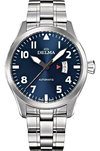 Delma Commander Herren Uhr analog Automatik mit Edelstahl Armband 41702.570.6.049 von Delma