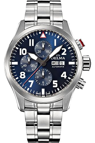 Delma Commander crono Herren Uhr analog Automatik mit Edelstahl Armband 41702.580.6.049 von Delma