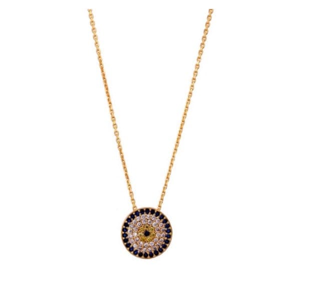18K Vergoldete 925 Silber Große Runde Evil Eye Halskette 18K Vergoldete 925 Silber Große Runde Evil Eye Halskette von Delmasi