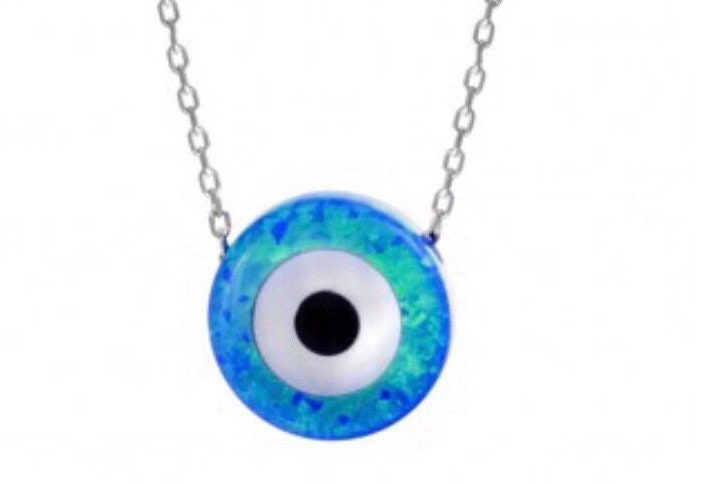 925 Sterling Silber Blau Opal Rund Evil Eye Halskette 925 Sterling Silber Blau Opal Rund Evil Eye Halskette von Delmasi