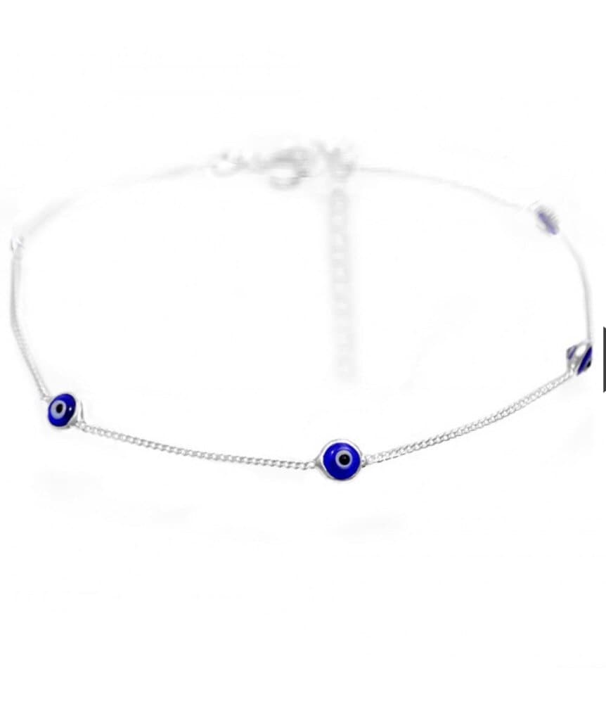925 Sterling Silber Fußkettchen Mit Blauen Bösen Augen von Delmasi